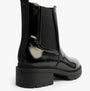 Rocket Dog IGGIE Womens Chelsea Boots Black Patent side view showcasing elasticated side panel and glossy finish.
