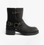 Rocket Dog NINO Womens Boots Black side view featuring faux leather upper and buckle details.
