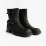 Rocket Dog NINO Womens Boots Black side view, faux leather biker boots with zip closure and buckle detail.