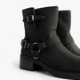 Rocket Dog NINO Womens Boots Black side view with buckle detail, biker style ankle boots featuring faux leather upper.