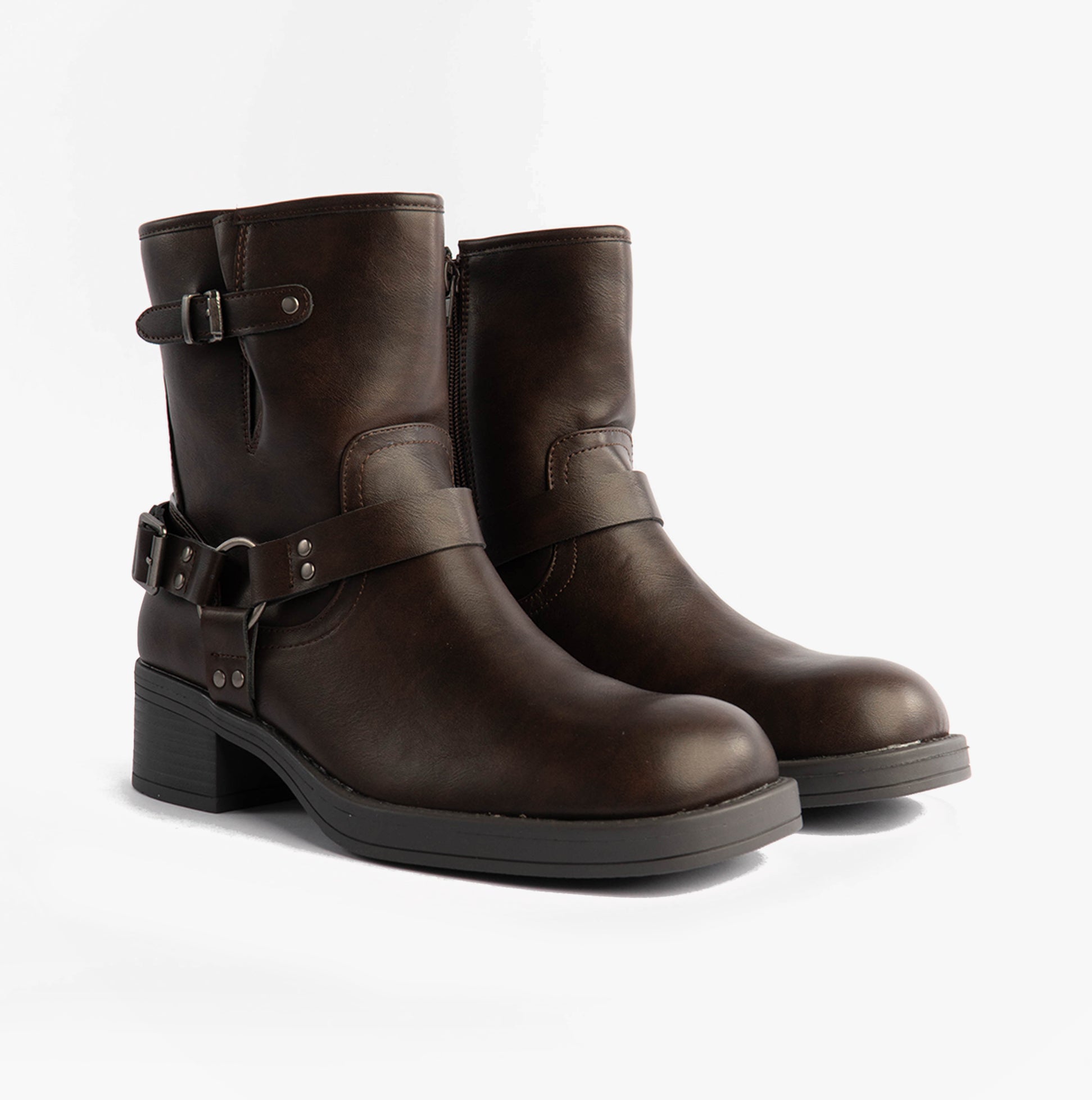 Rocket Dog NINO Womens Boots Brown side view with buckle detail and ankle height design.