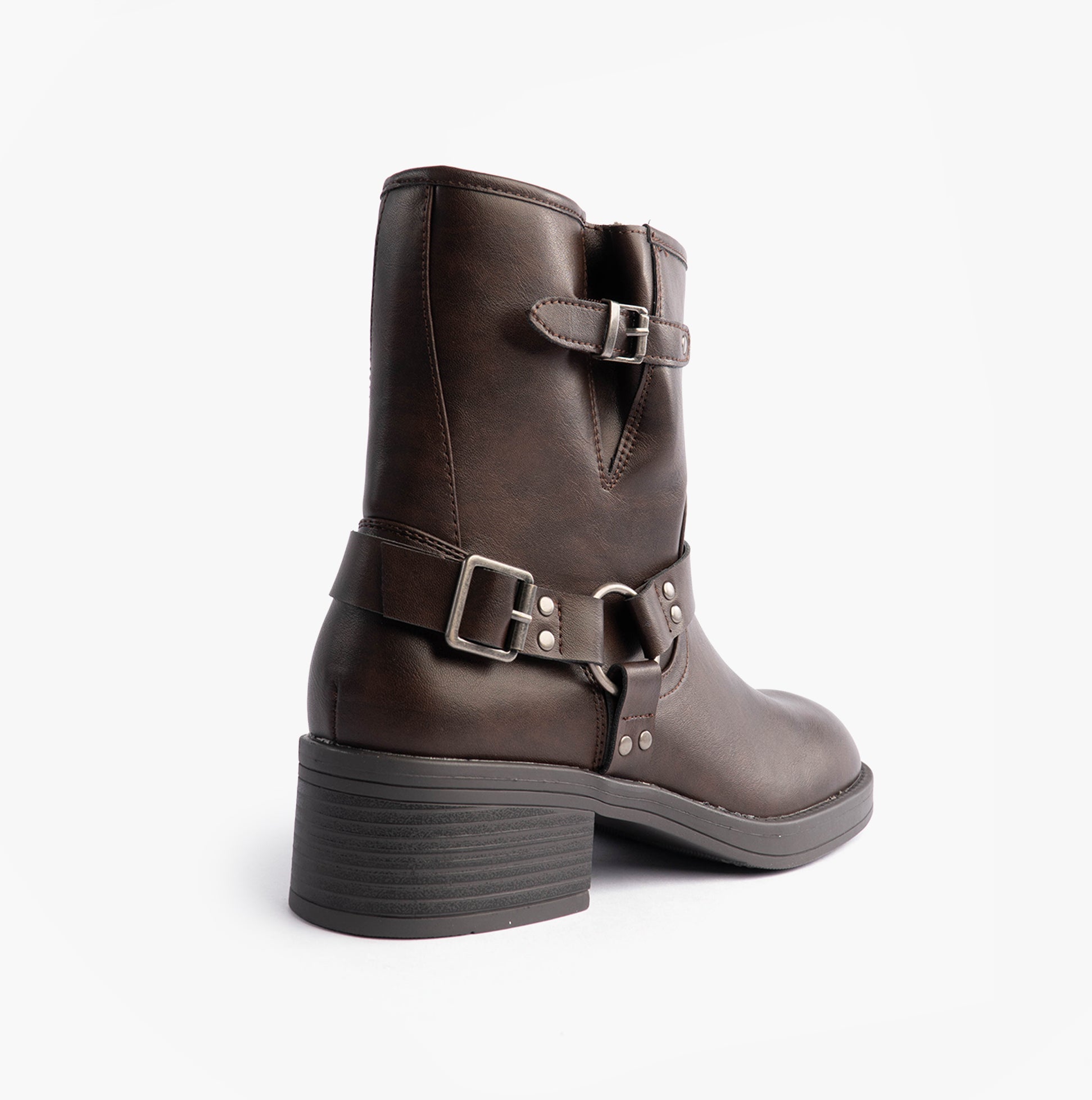 Rocket Dog NINO Womens Boots Brown side view showing faux leather, buckle details, and ankle height.