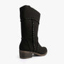 Rocket Dog ROWDY Womens Boots Black side view showcasing mid-calf design and stylish braided detail.
