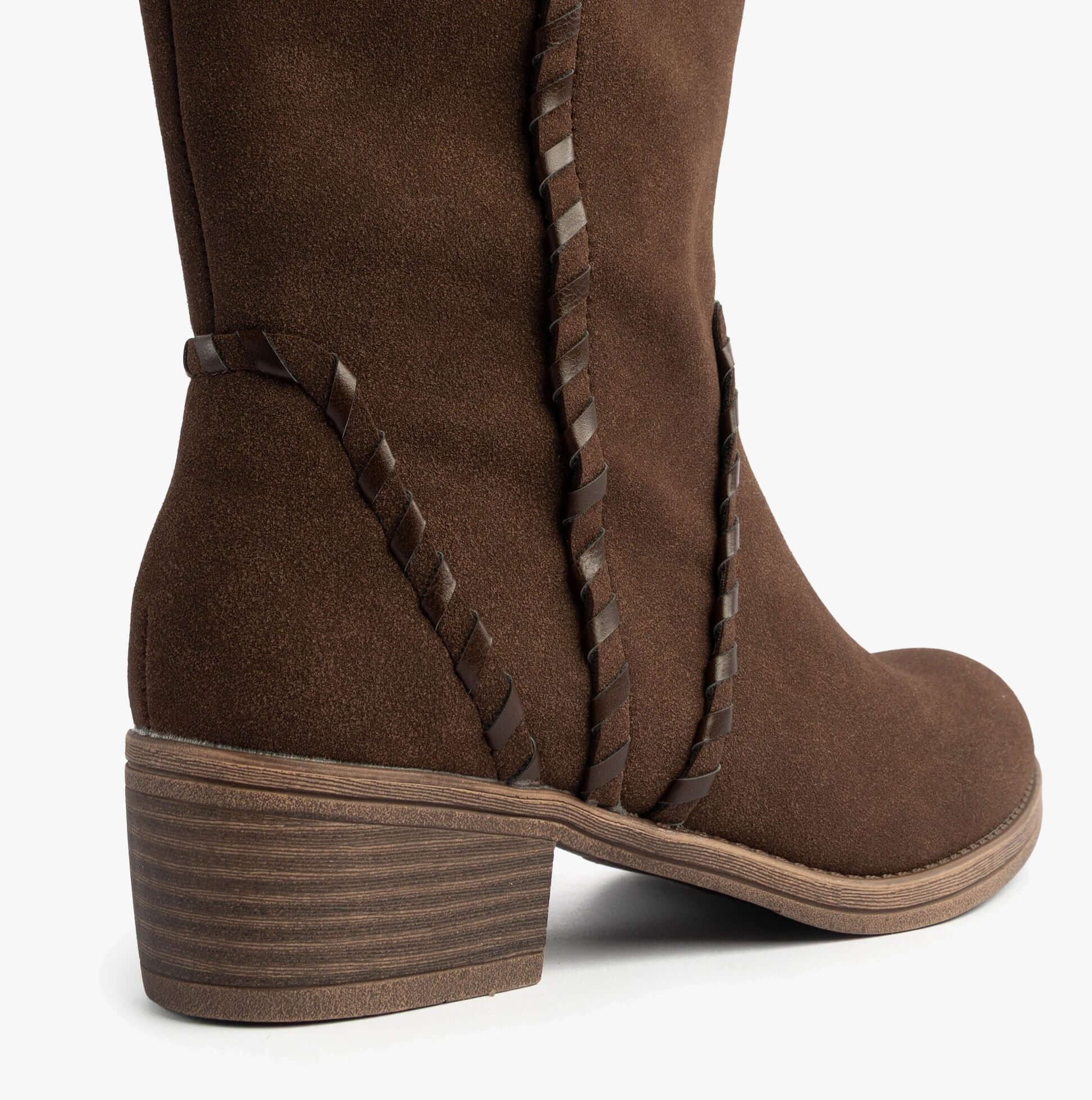 Rocket Dog ROWDY Womens Boots Dark Brown side view highlighting textured faux leather and low heel.