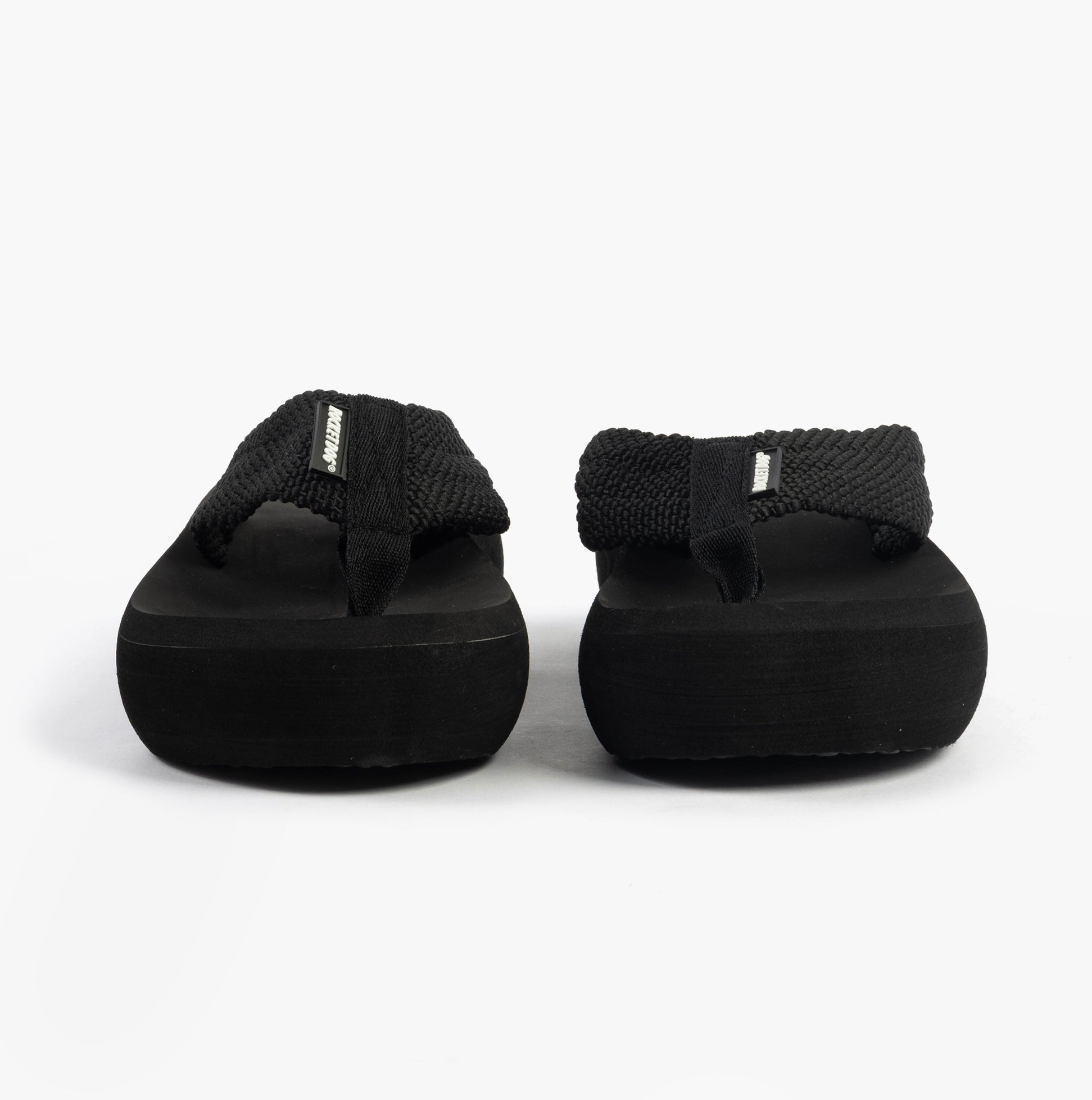 Rocket Dog SANDY WEBBING Womens Sandals Black front view showing platform style and slip-on design.