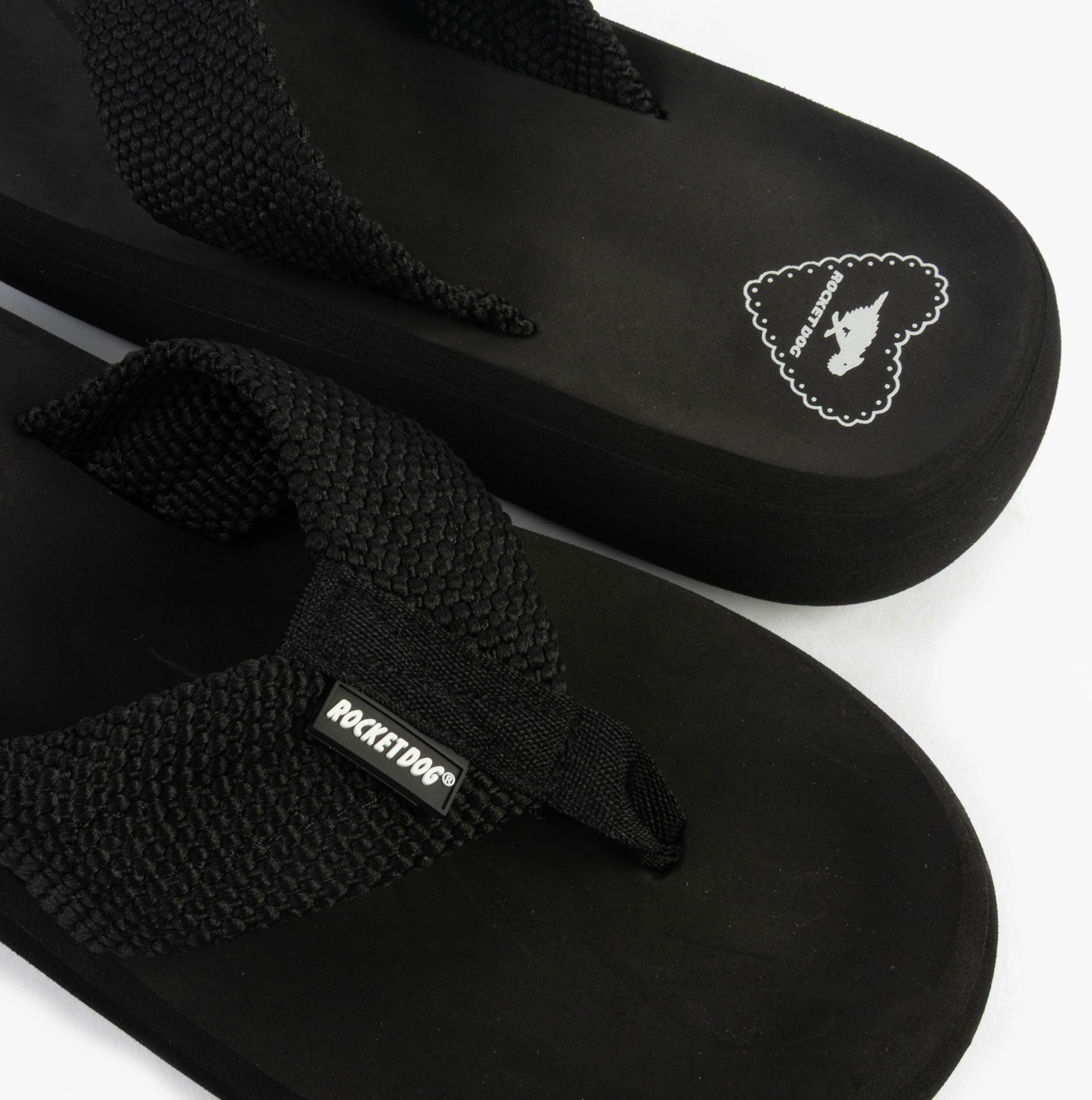 Rocket Dog SANDY WEBBING Womens Sandals Black detail view showing textile straps and EVA sole.