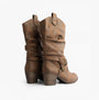 Rocket Dog SIDESTEP Womens Boots Brown back view showing tall, mid-calf design with buckle detail and synthetic upper.