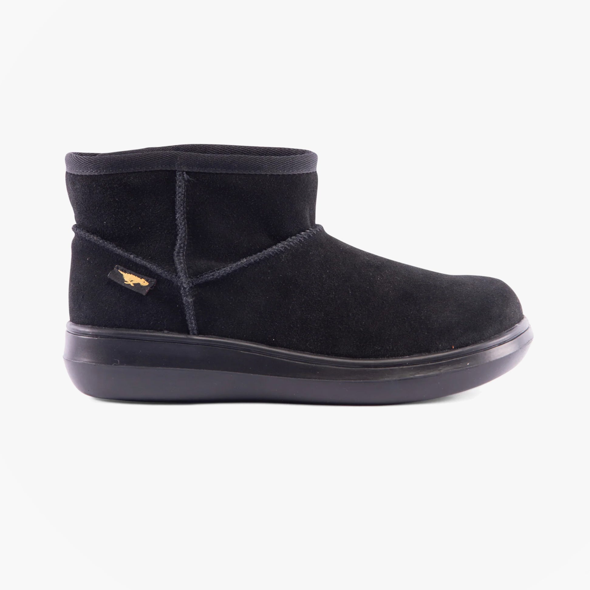 Rocket Dog SUGAR RUSH Womens Mini Boots Black side view featuring suede upper and rubber sole.