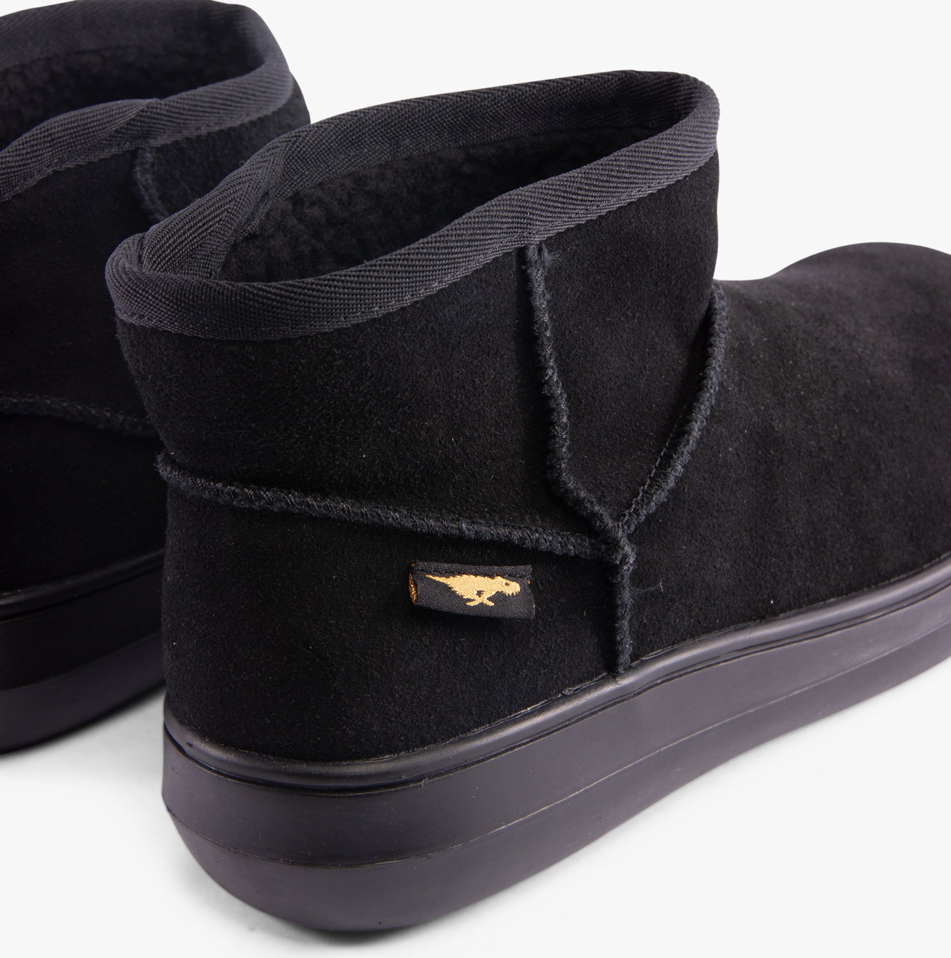 Rocket Dog SUGAR RUSH Womens Mini Boots Black rear view showcasing soft suede and warm lining.