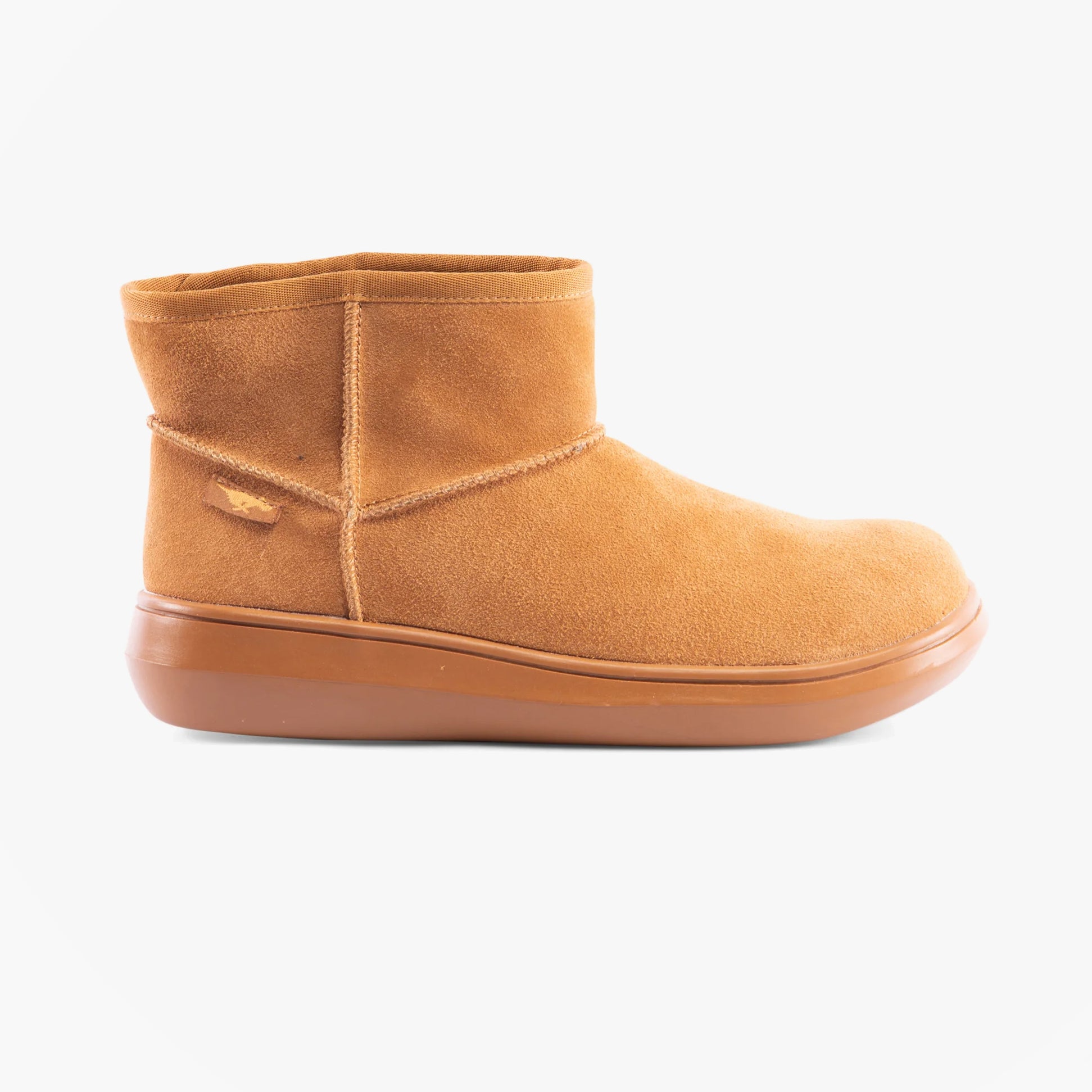 Rocket Dog SUGAR RUSH Womens Mini Boots Camel side view showcasing soft suede upper and warm lining.