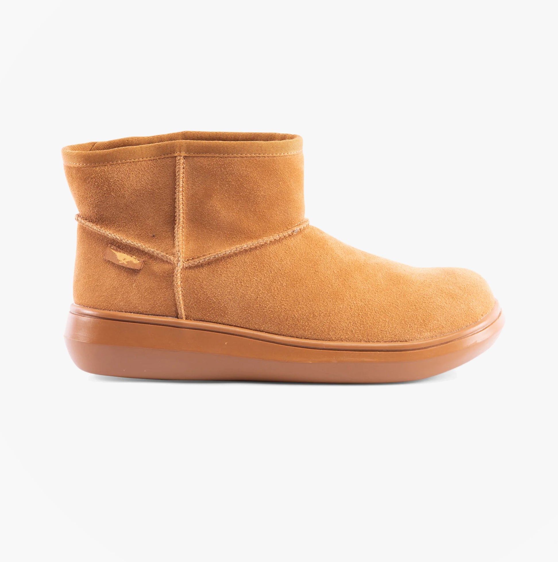 Rocket Dog SUGAR RUSH Womens Mini Boots Camel side view showcasing soft suede upper and warm lining.