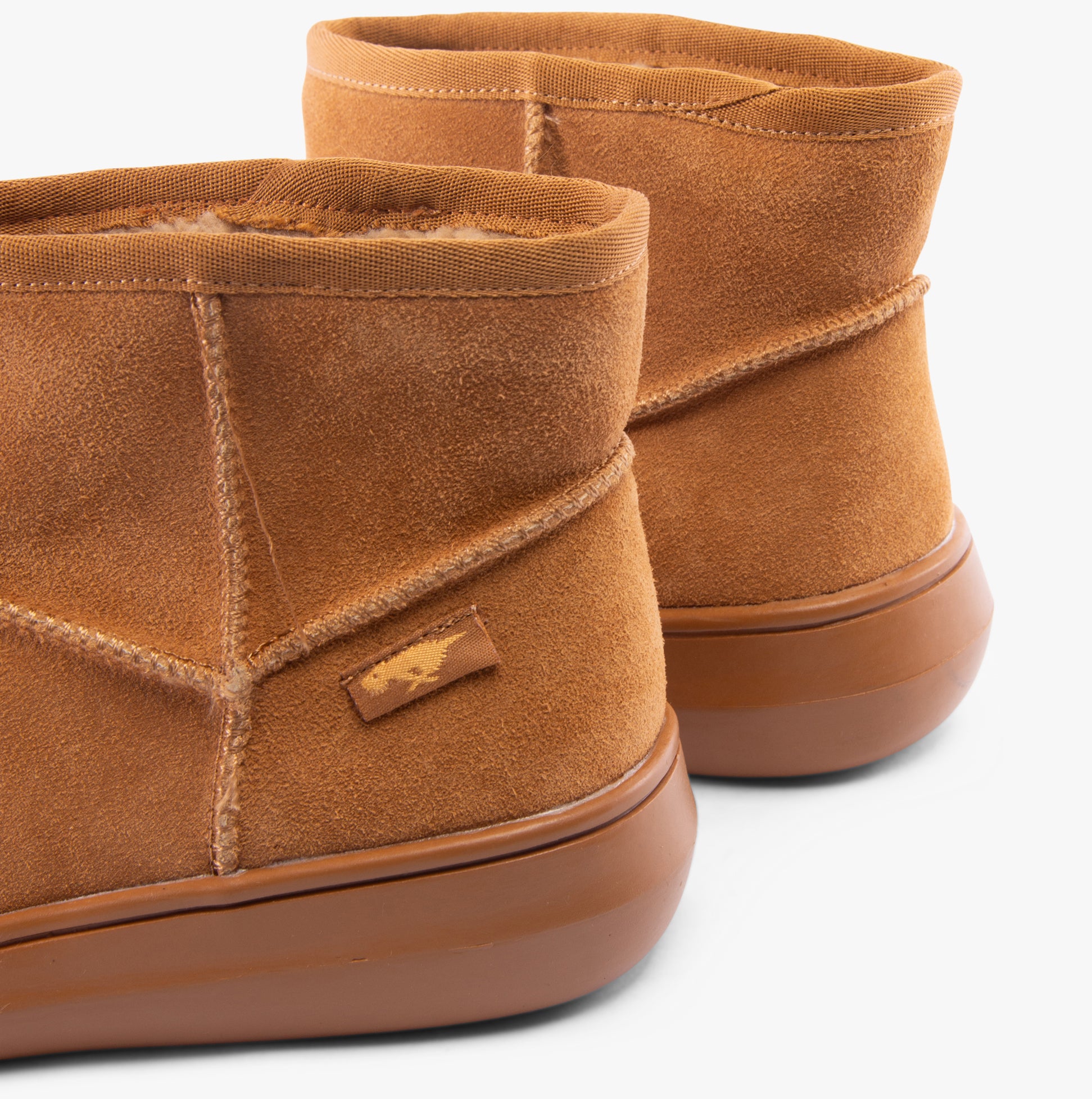 Rocket Dog SUGAR RUSH Womens Mini Boots Camel back view showing the warm suede material and rubber sole.