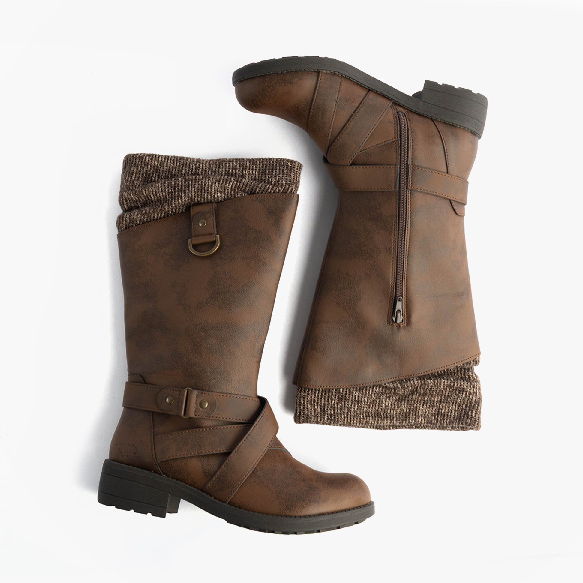 Rocket Dog TELSA Womens Boots Brown side view showing tall design with textured upper and zip closure.
