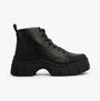 Rocket Dog TRUSTY Womens Boots Black side view featuring platform design, faux leather upper, and lace-up closure.