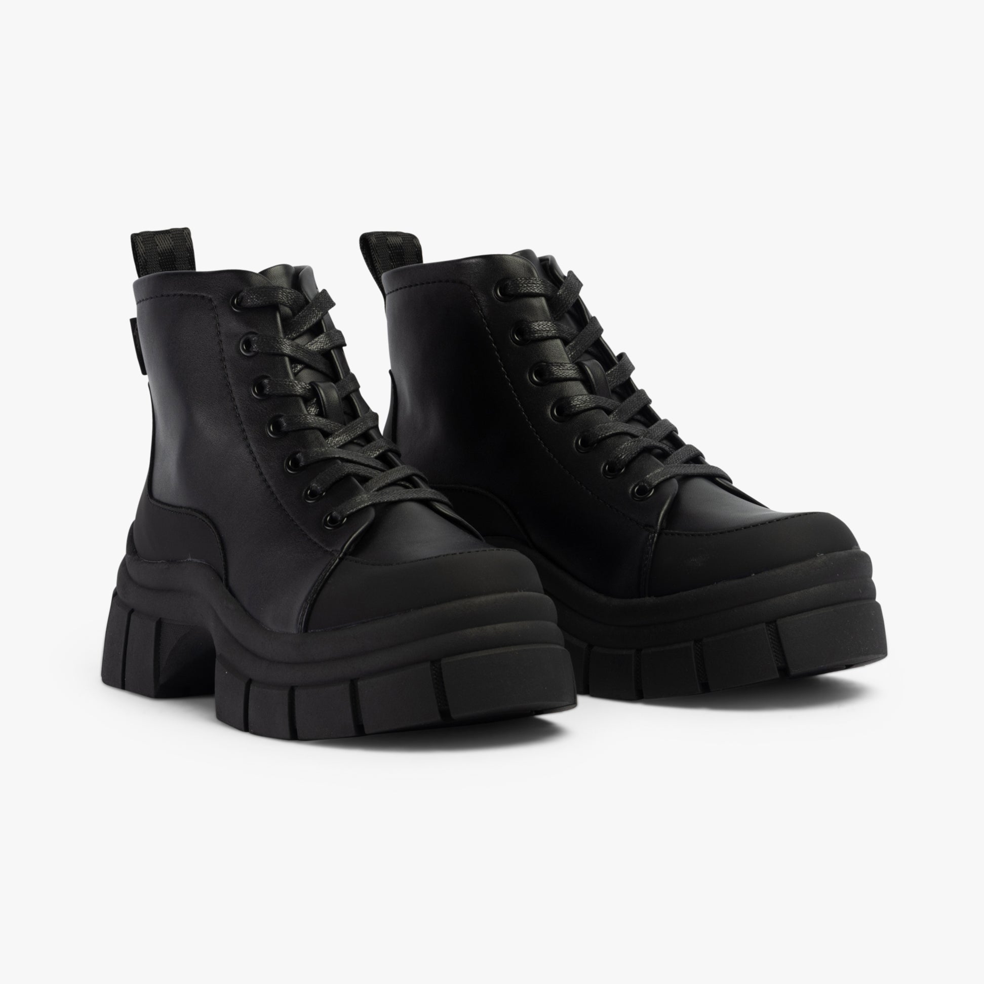 Rocket Dog TRUSTY Womens Boots Black side view showing platform style and lace-up detail.