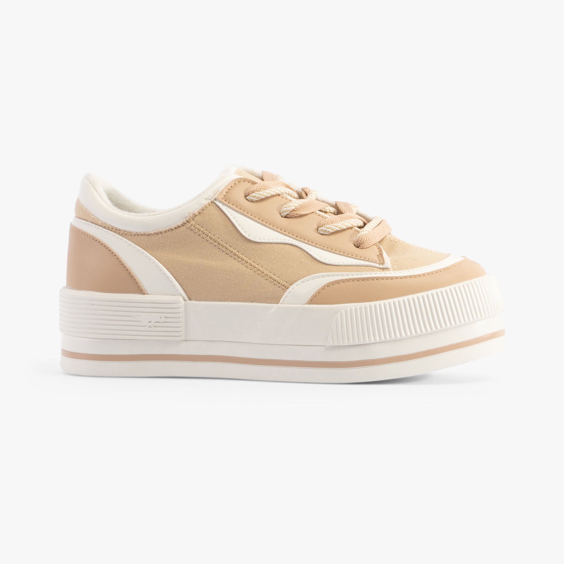 Rocket Dog WINK Womens Trainers Camel Combo side view showing casual lace-up design and platform sole.