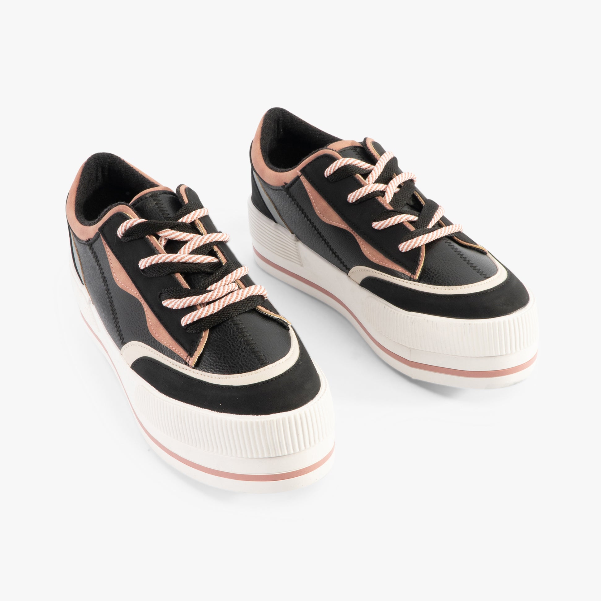 Rocket Dog WINK Womens Trainers Black Combo | Side view showcasing the casual lace-up platform shoes.
