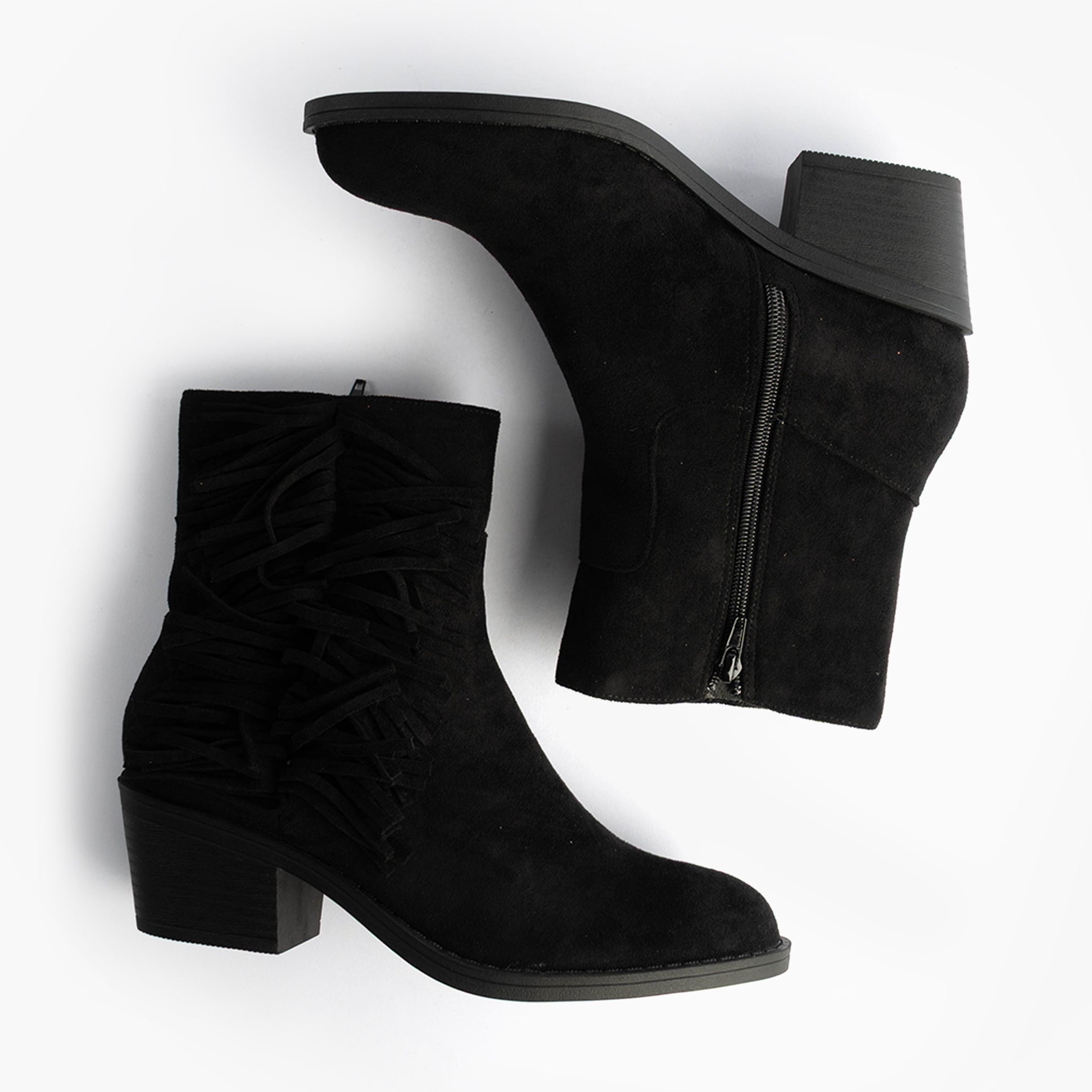 Rocket Dog YANKEE Womens Boots Black side view showing faux suede material and zip closure.