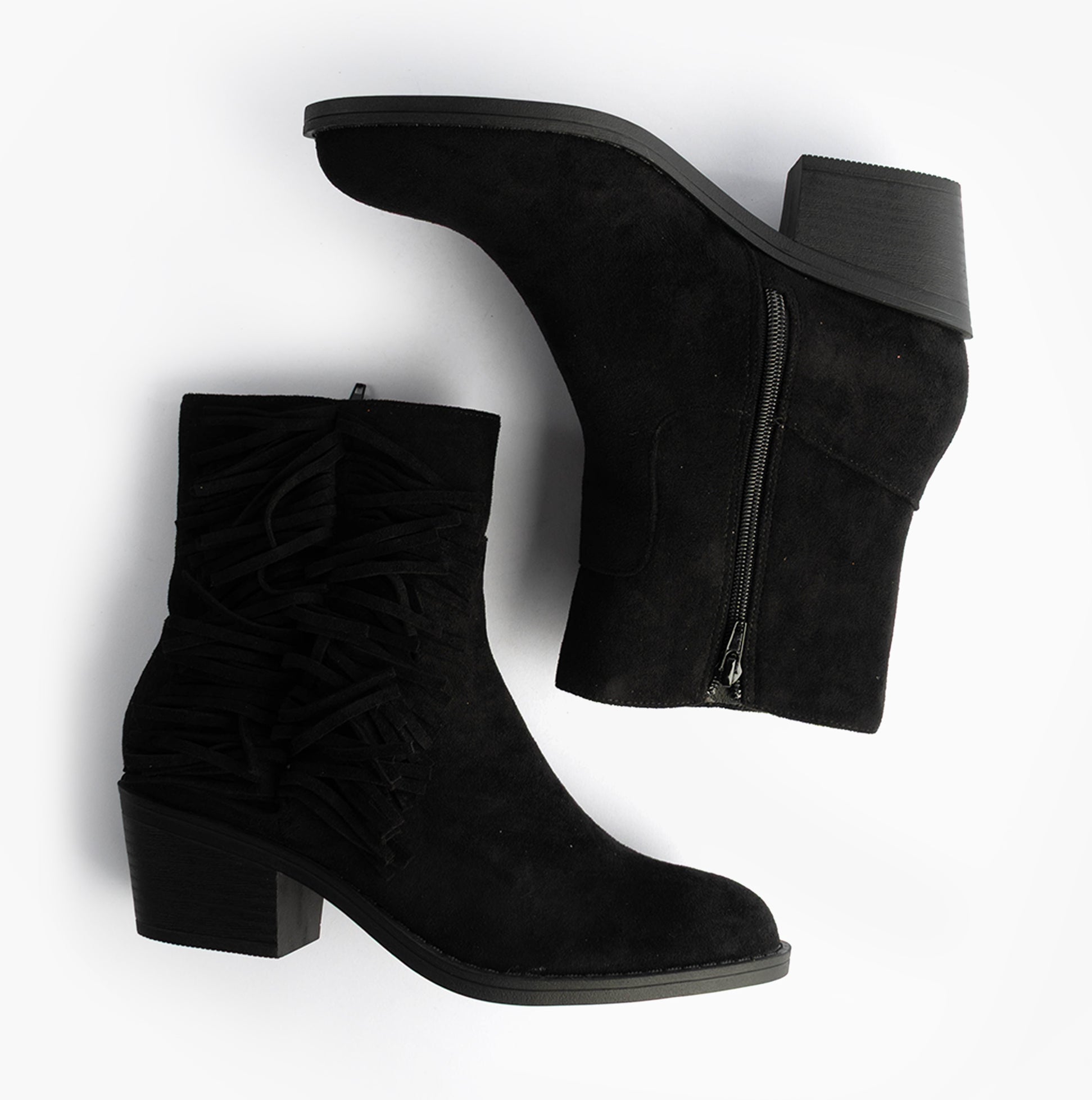 Rocket Dog YANKEE Womens Boots Black side view showing faux suede material and zip closure.