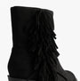 Rocket Dog YANKEE Womens Boots Black side view of the ankle boot showcasing fringe detail.