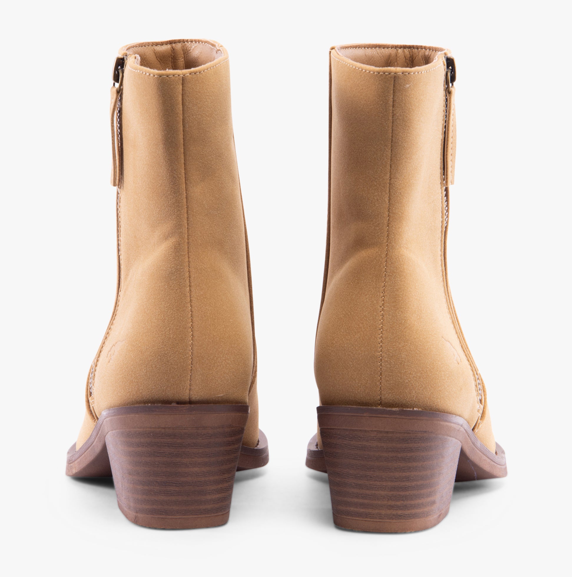Rocket Dog YONDER Womens Boots Camel rear view showing faux leather upper and block heel design.