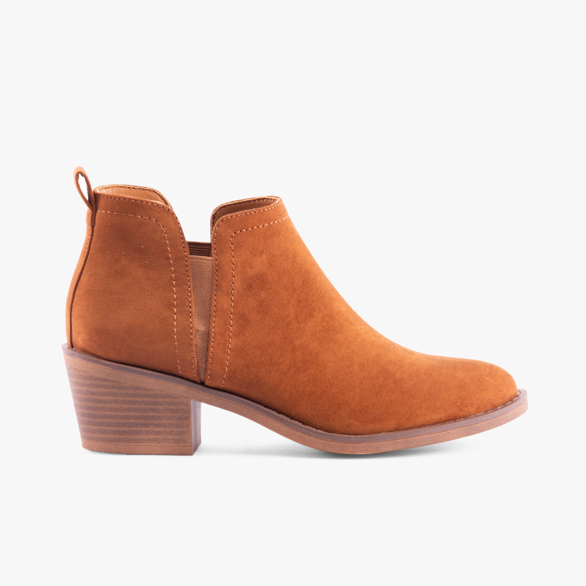 Rocket Dog YORK Womens Boots Cognac side view of ankle boots with block heel and elasticated side panels.