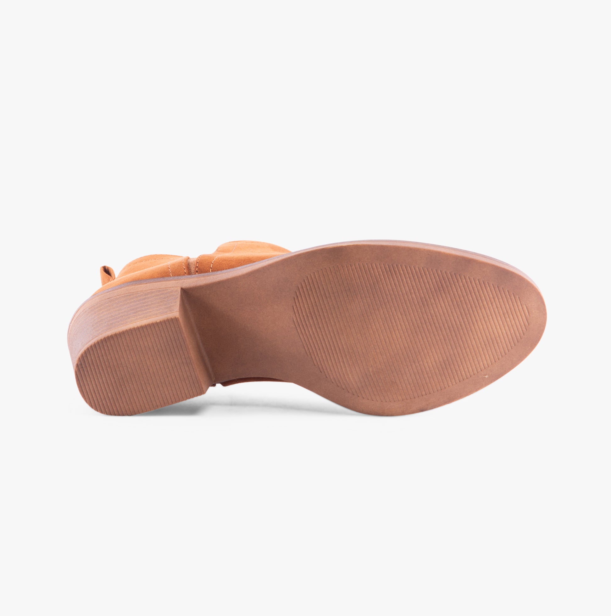 Rocket Dog YORK Womens Boots Cognac bottom view showing rubber sole and block heel design.