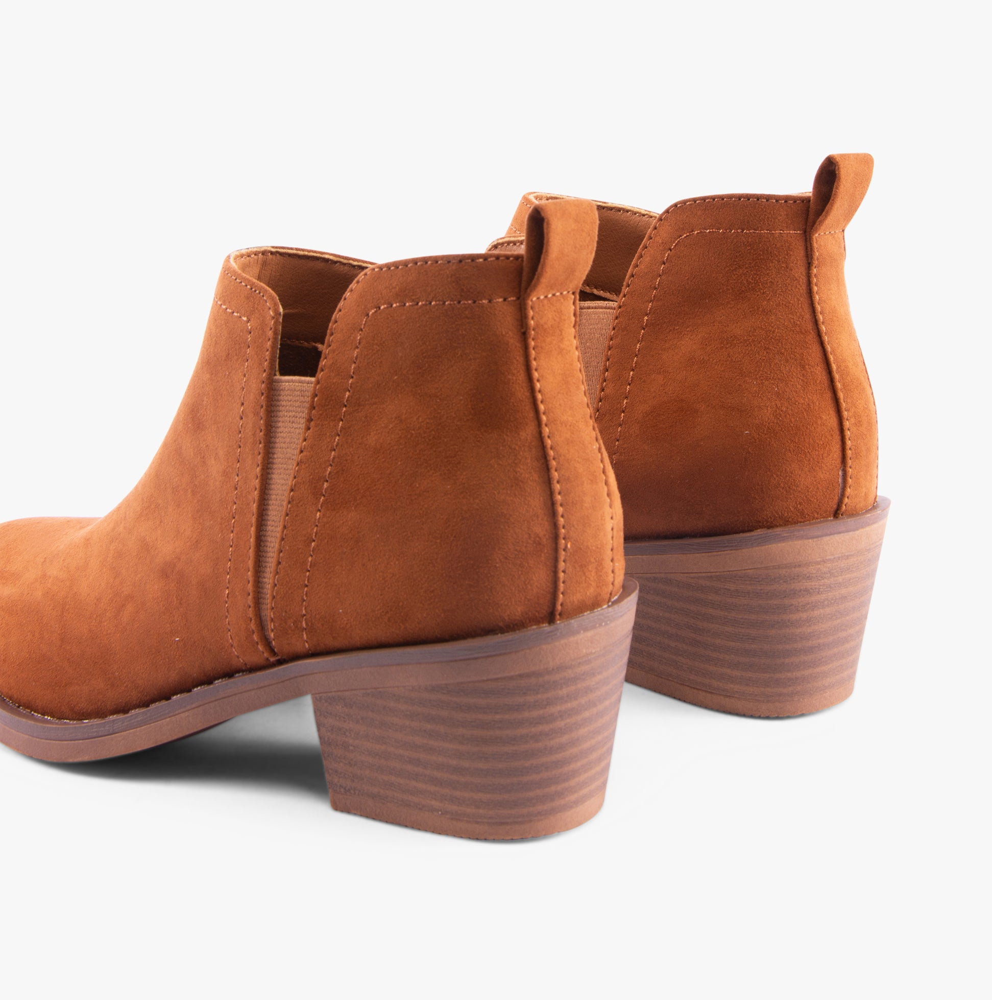 Rocket Dog YORK Womens Boots Cognac back view showing elasticated side panels and block heel design.