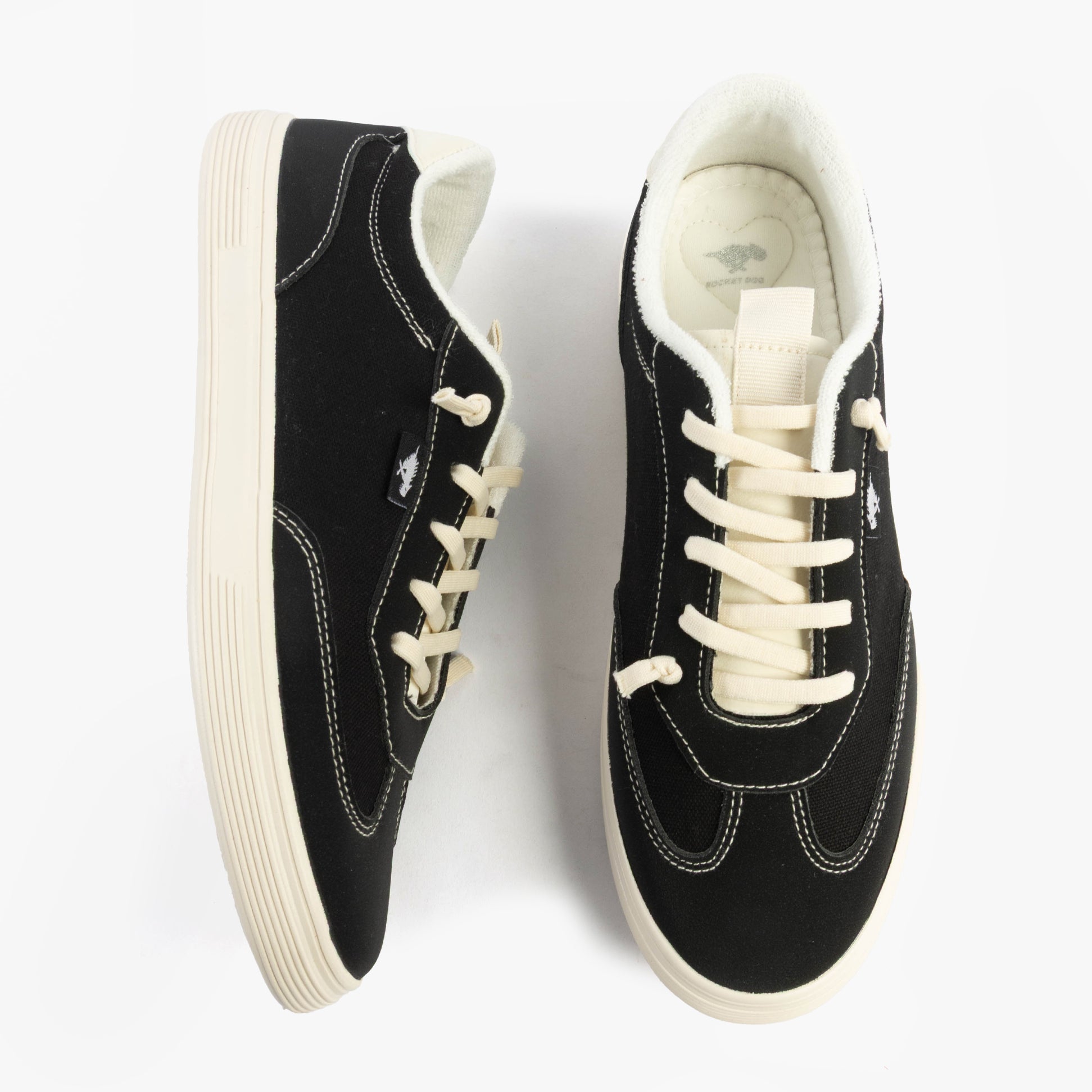 Rocket Dog ZAP Womens Trainers Black top view showing black textile upper and lace-up design.