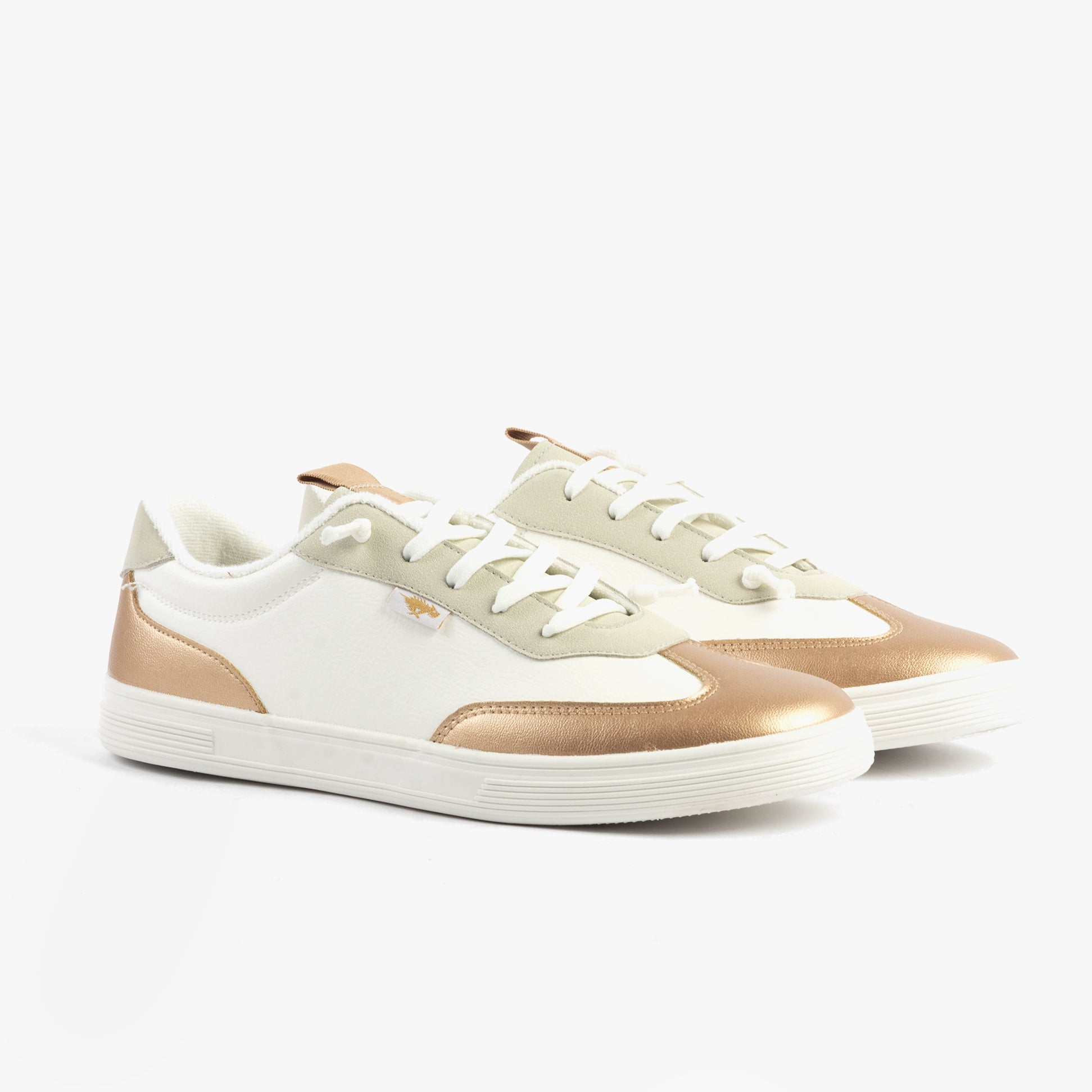Rocket Dog ZAP Womens Trainers Gold/White side view featuring casual leather and synthetic upper.