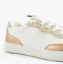 Rocket Dog ZAP Womens Trainers Gold/White side view showing leather and synthetic upper with round toe and lace-up closure.