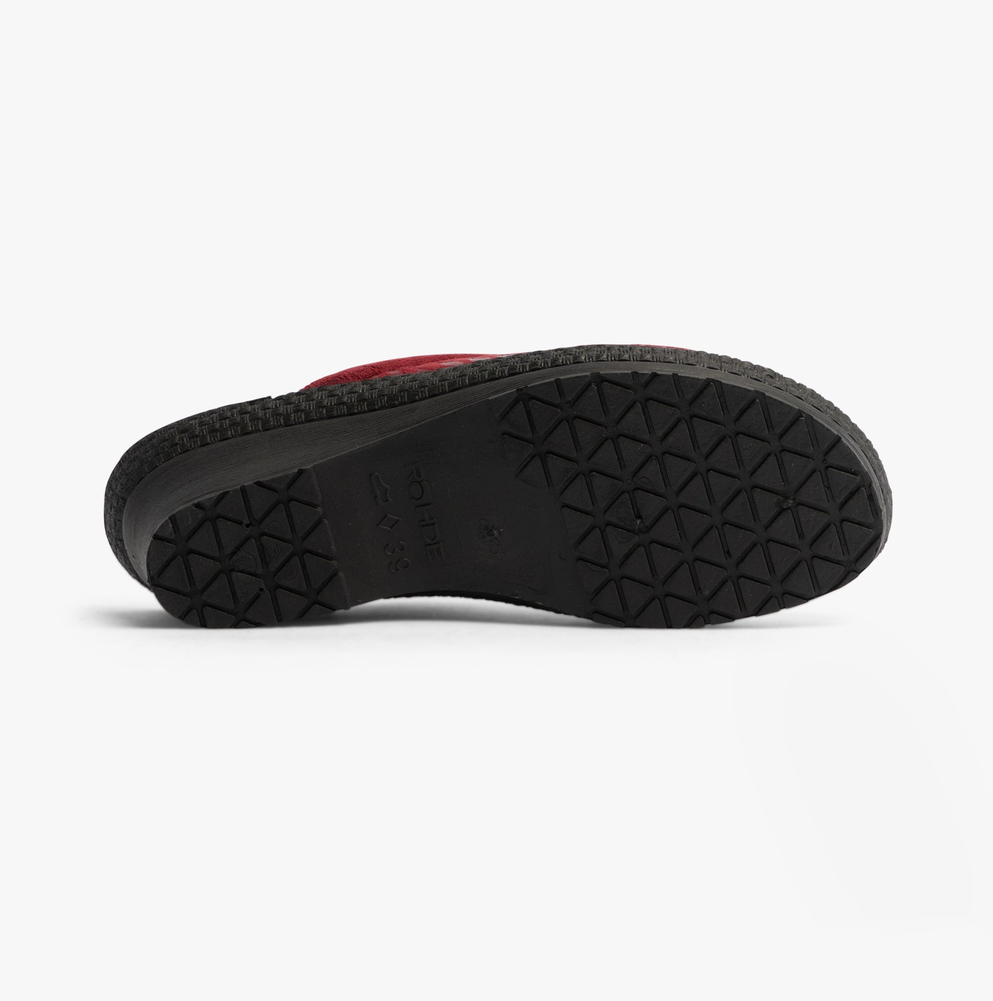 Rohde 2456-48 Womens Mules Wine bottom view showing rubber sole with textured design.