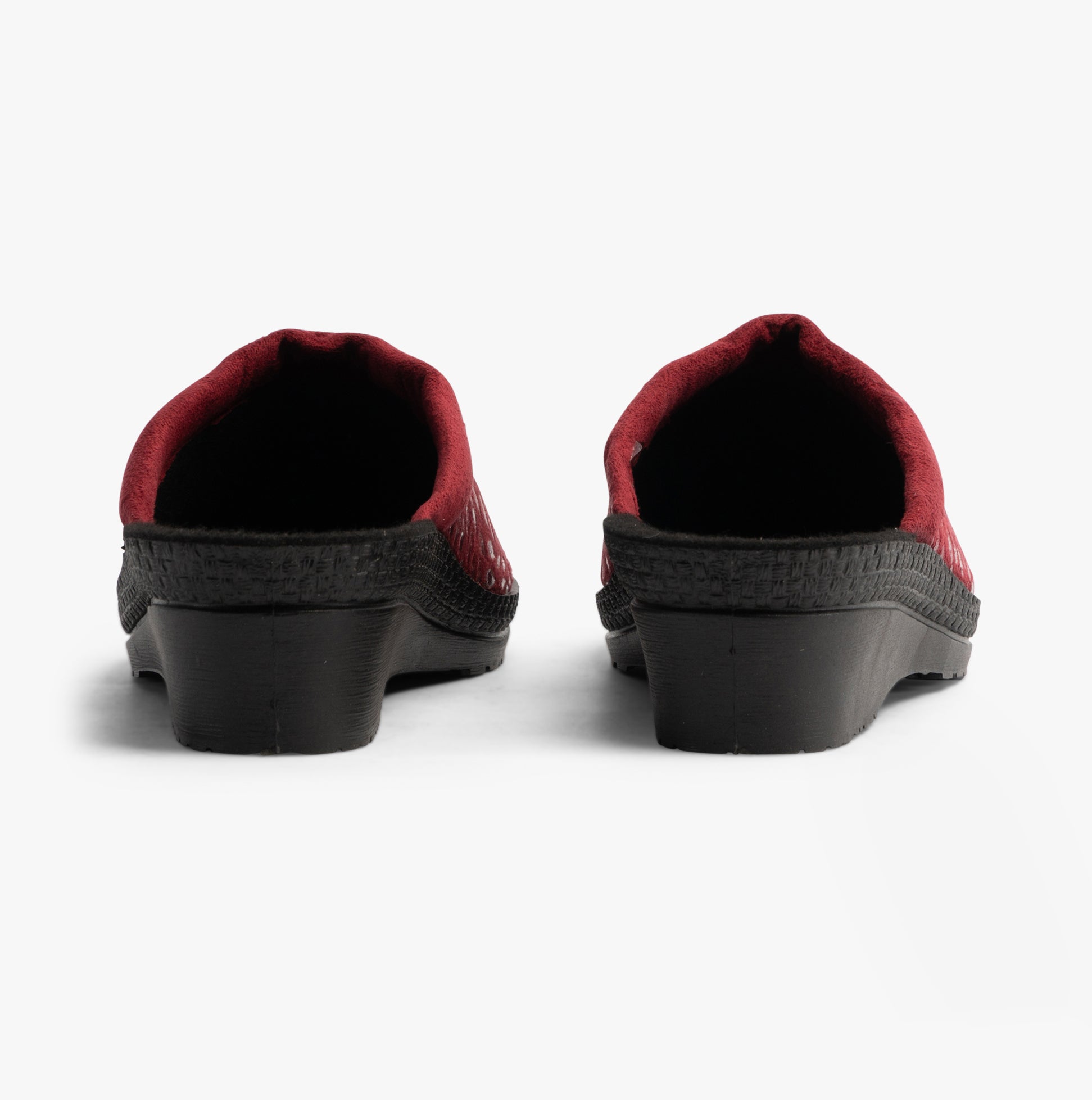 Rohde 2456-48 Womens Mules Wine rear view, showing cushioning and slip-on design with wedged rubber sole.