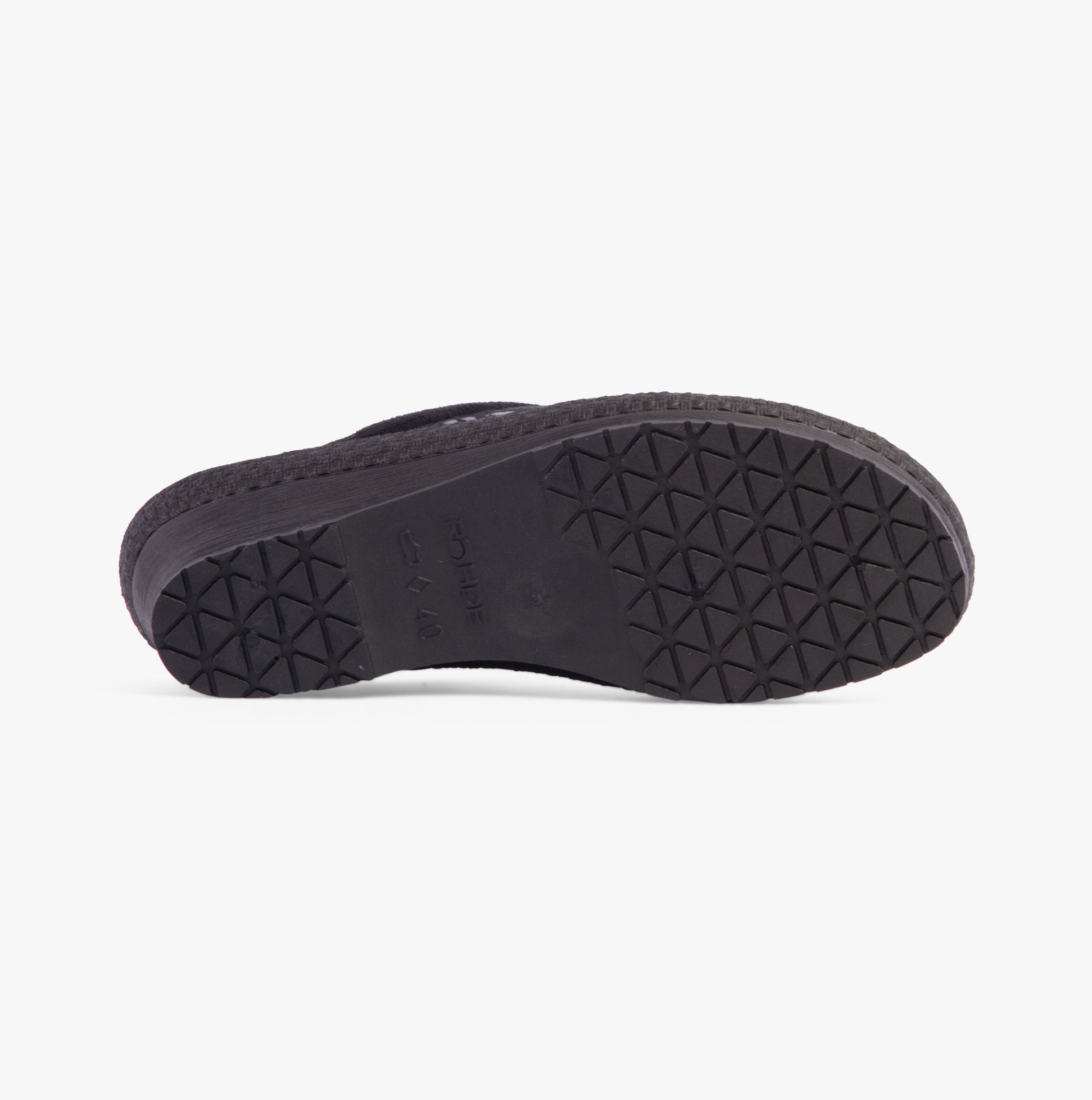 Rohde 2456-90 Womens Mules Black bottom view, showcasing the rubber sole pattern and material details.