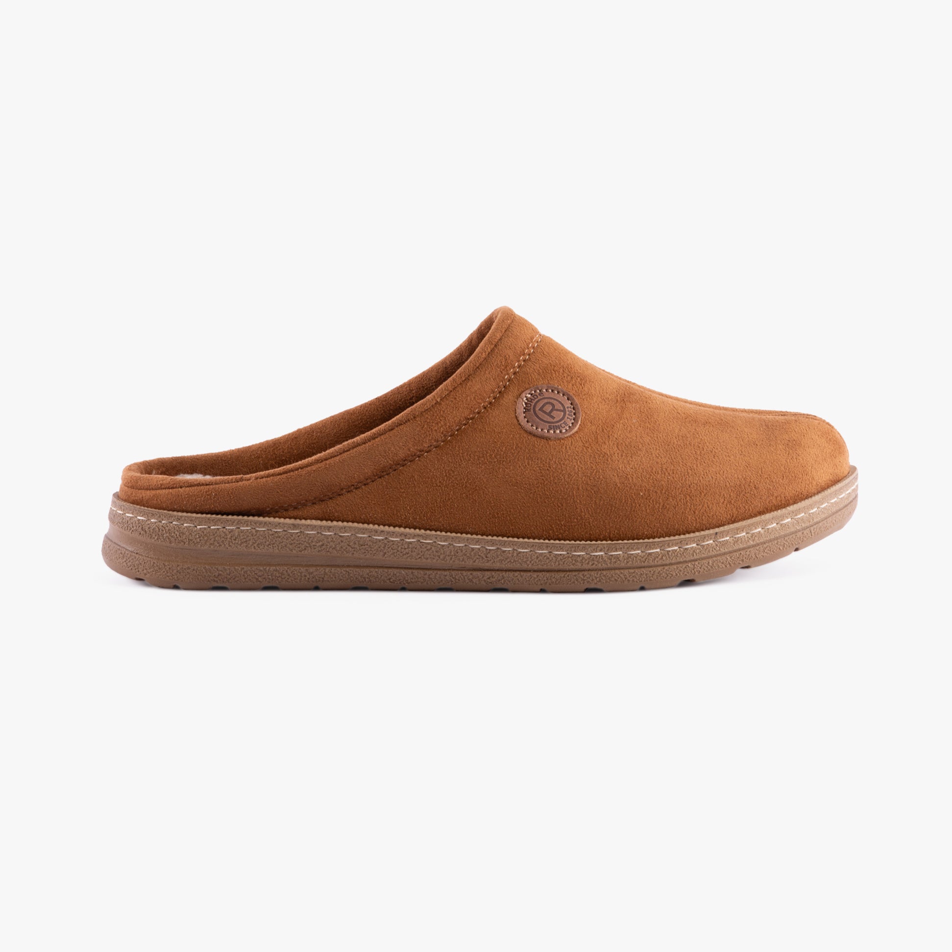 Rohde 7141-74 Mens Mules Brown side view showing comfort and slip-on design in textile upper material.