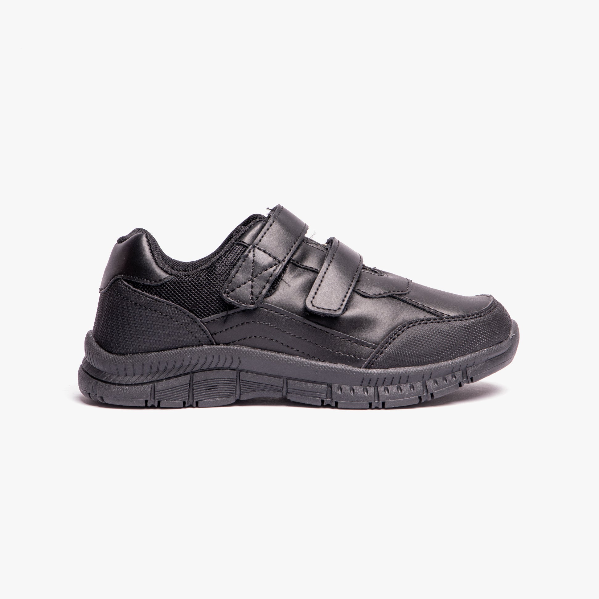 Route 21 B821A Boys Touch Fasten Coated Leather School Shoes Black