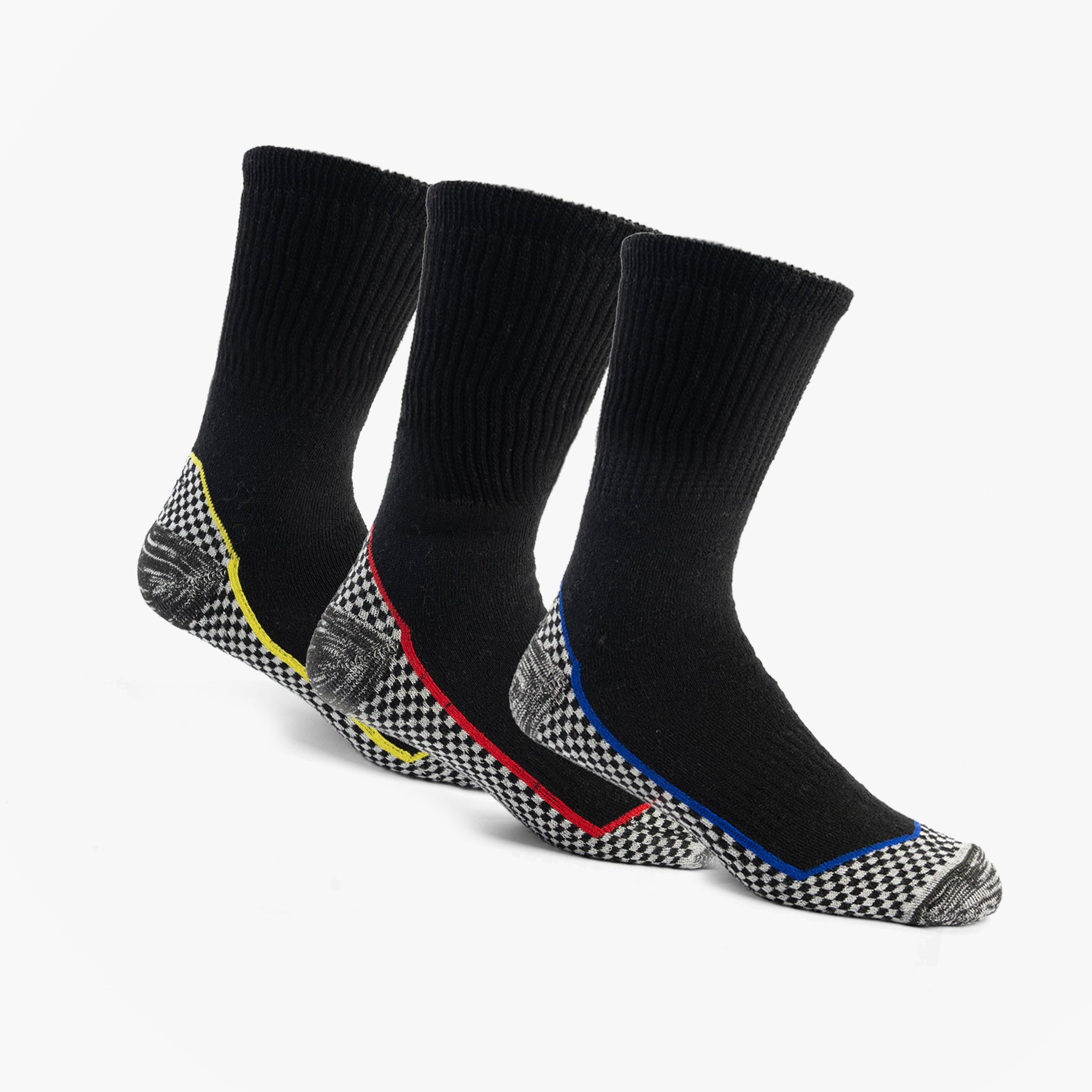 STB 34SED118 BAMBOO Mens 3 Pack Socks Multi UK 6-11, front view showcasing three pairs with colorful heel detail.