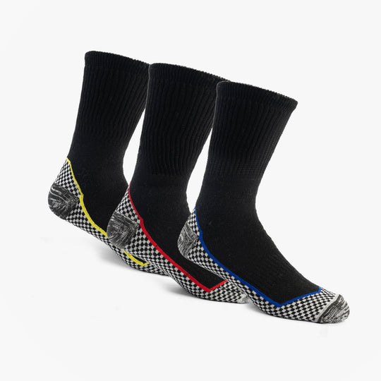 STB 34SED118 BAMBOO Mens 3 Pack Socks Multi UK 6-11, front view showcasing three pairs with colorful heel detail.