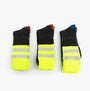 STB HIGHVIZ Mens 3 Pack Socks Multi UK 6-11 in vibrant black and high visibility yellow showing front view.