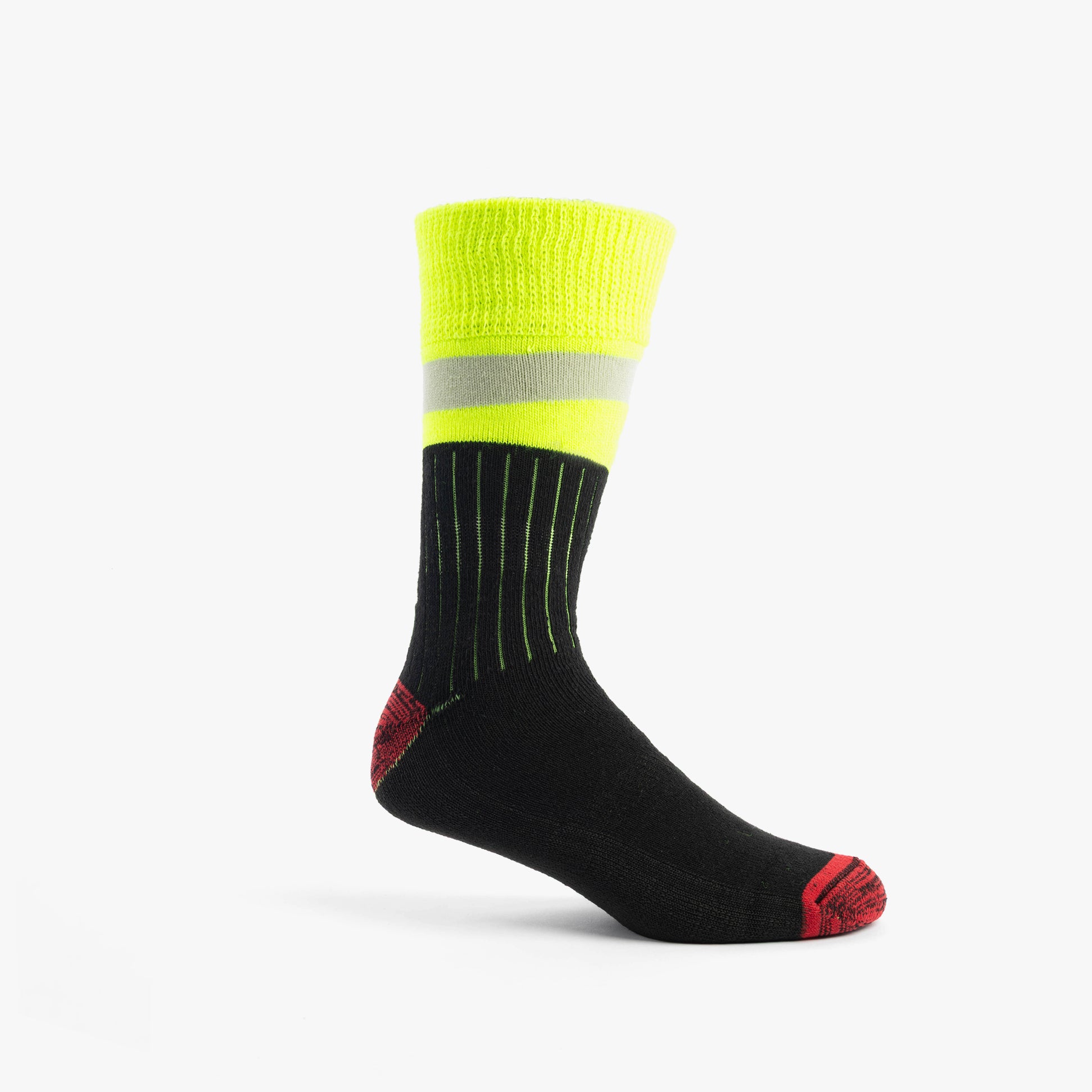 STB HIGHVIZ Mens 3 Pack Socks Multi UK 6-11 side view showing high visibility top, black base, and reinforced heel and toe.