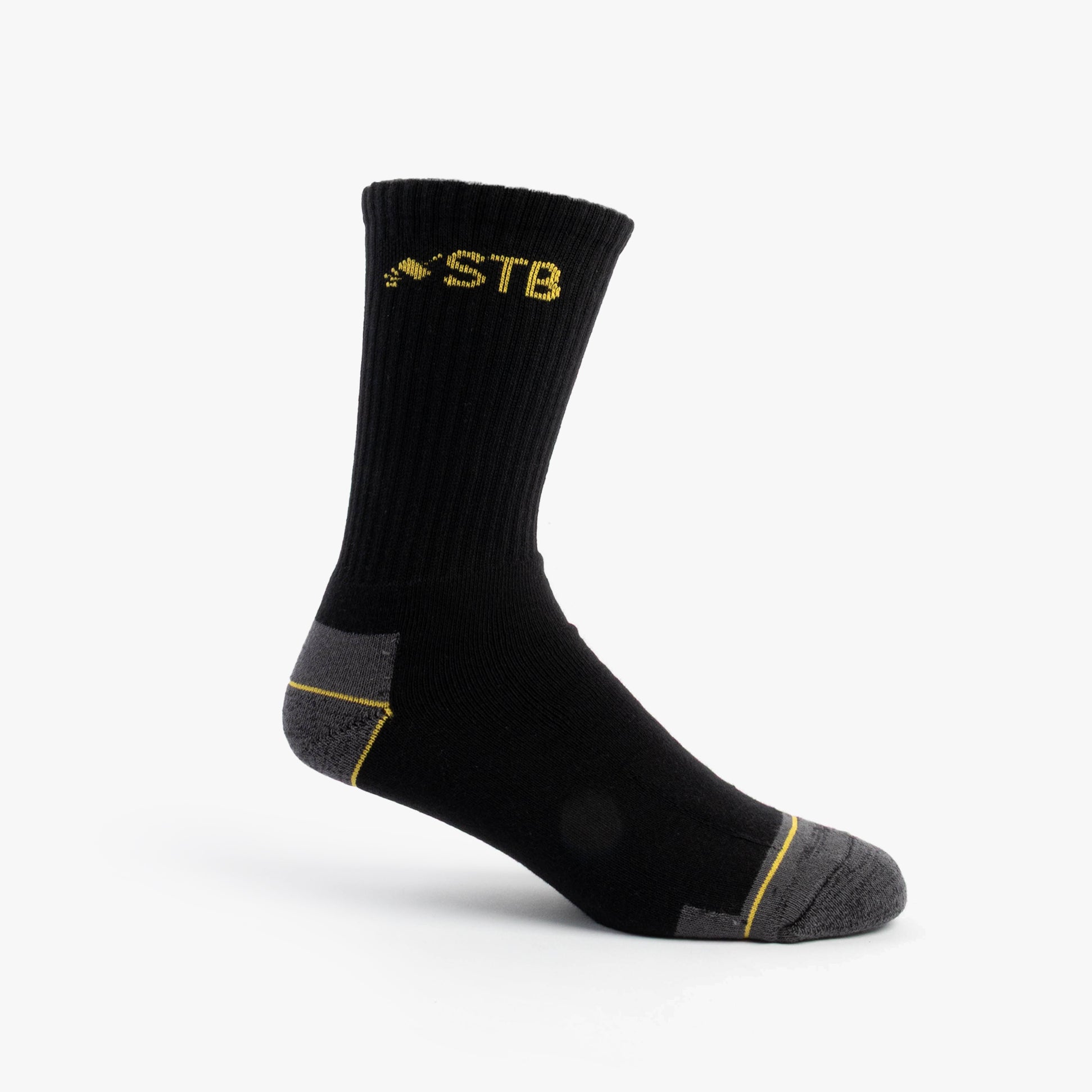 STB Thermal Work Socks UK 6-11 side view black and grey thermal socks with reinforced heel and toe