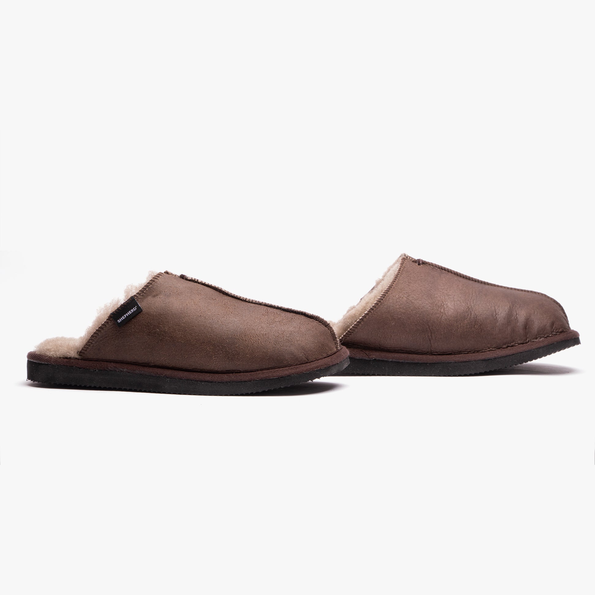 Shepherd HUGO Mens Sheepskin Mules Oiled Antique