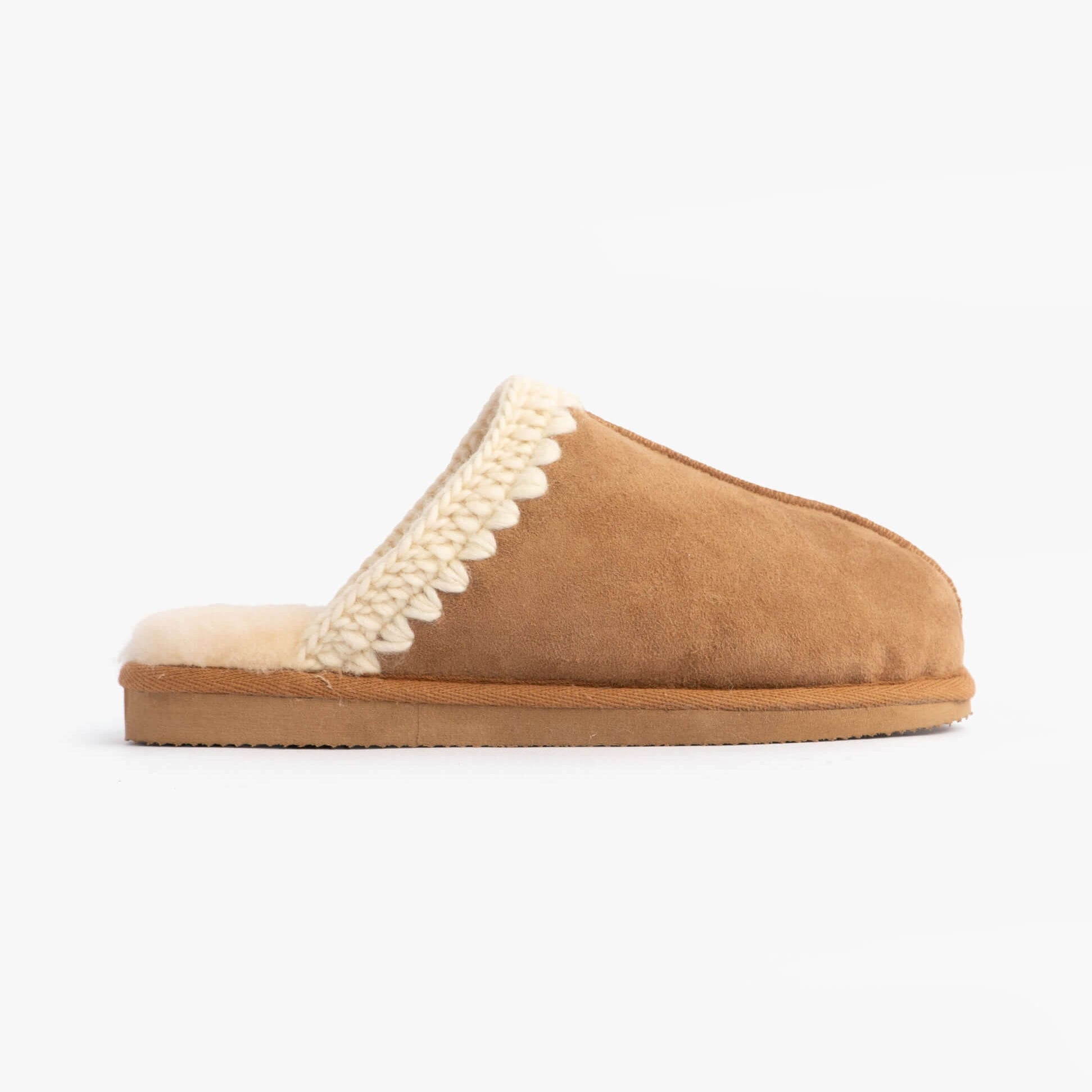 Shepherd SELINA Womens Slippers Chestnut side view showcasing soft suede upper and plush lining.