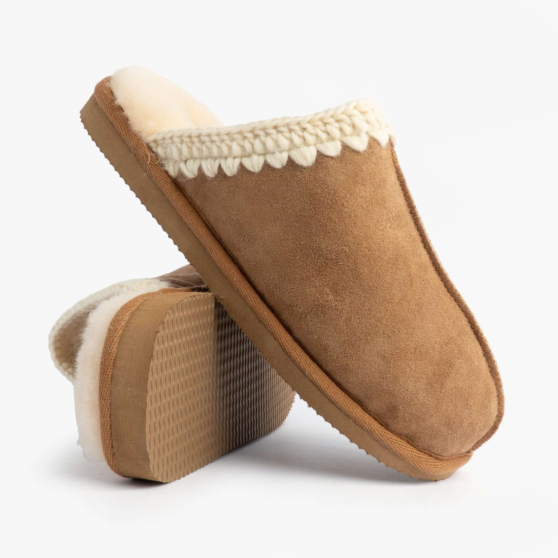 Shepherd SELINA Womens Slippers Chestnut side view showing soft suede upper and rubber sole.