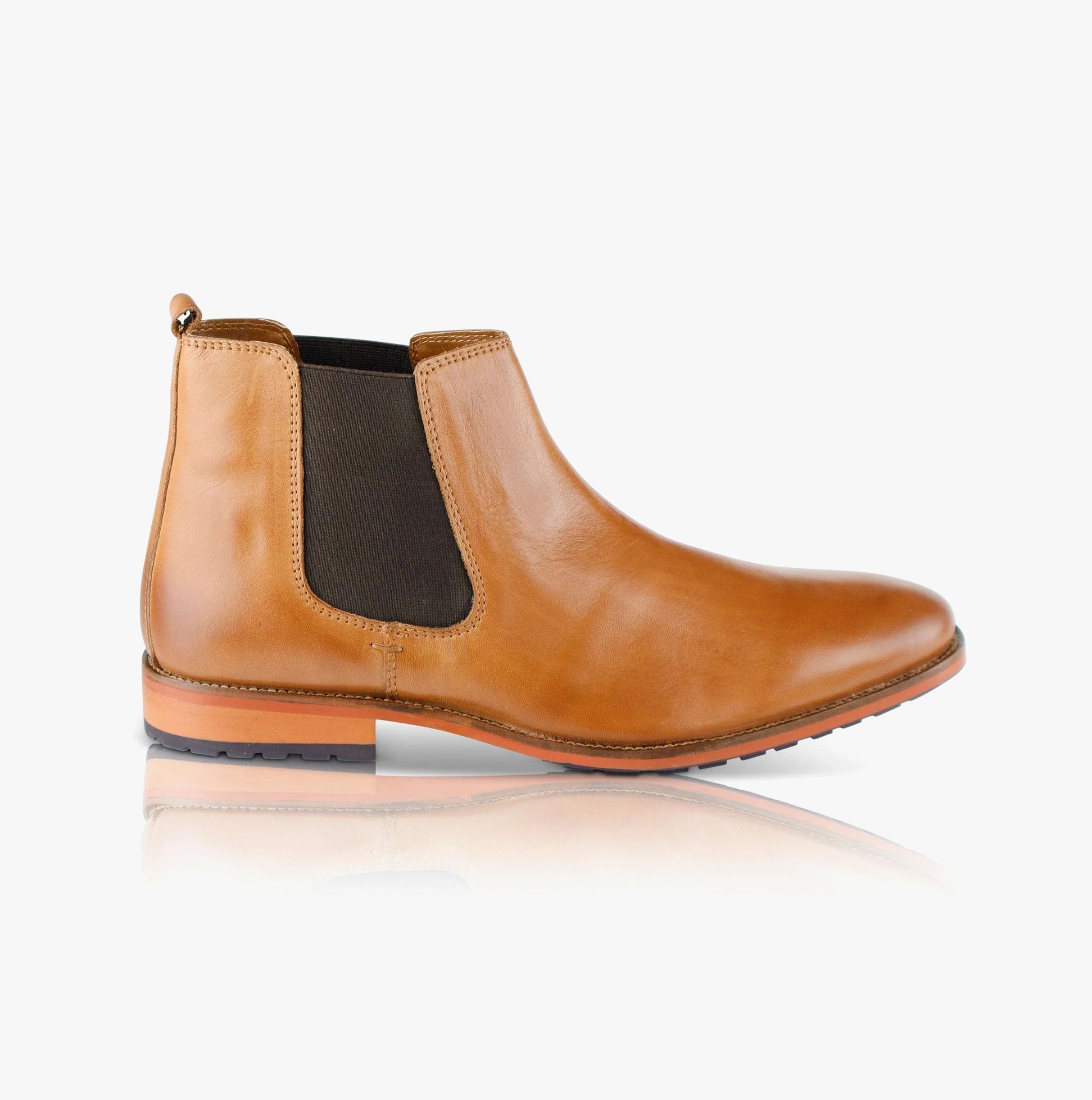 Silver Street London ARGYLL Mens Chelsea Boots Tan side view showing smooth leather finish and elasticated side panel.