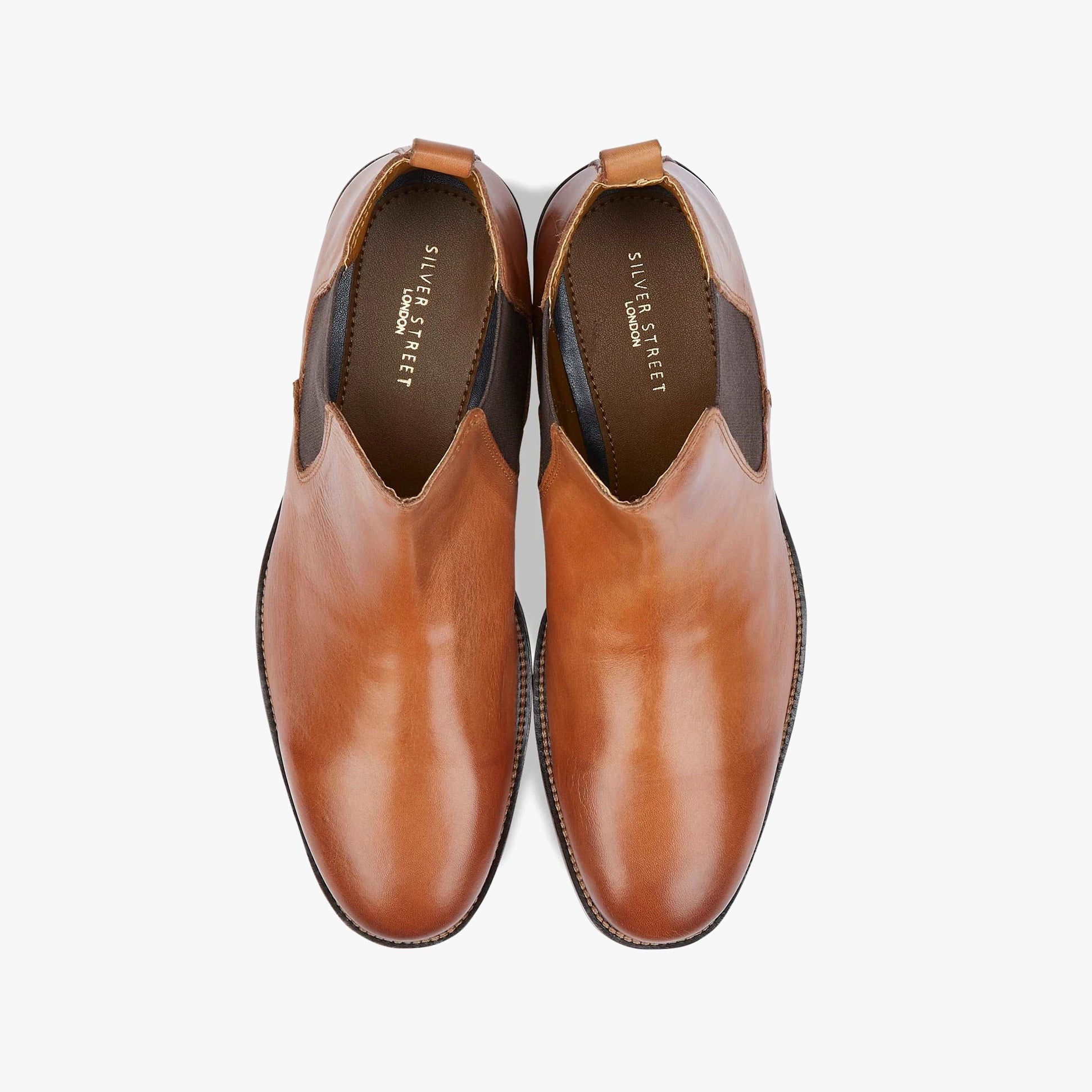 Silver Street London ARGYLL Mens Chelsea Boots Tan top view with elasticated side panel and leather upper.