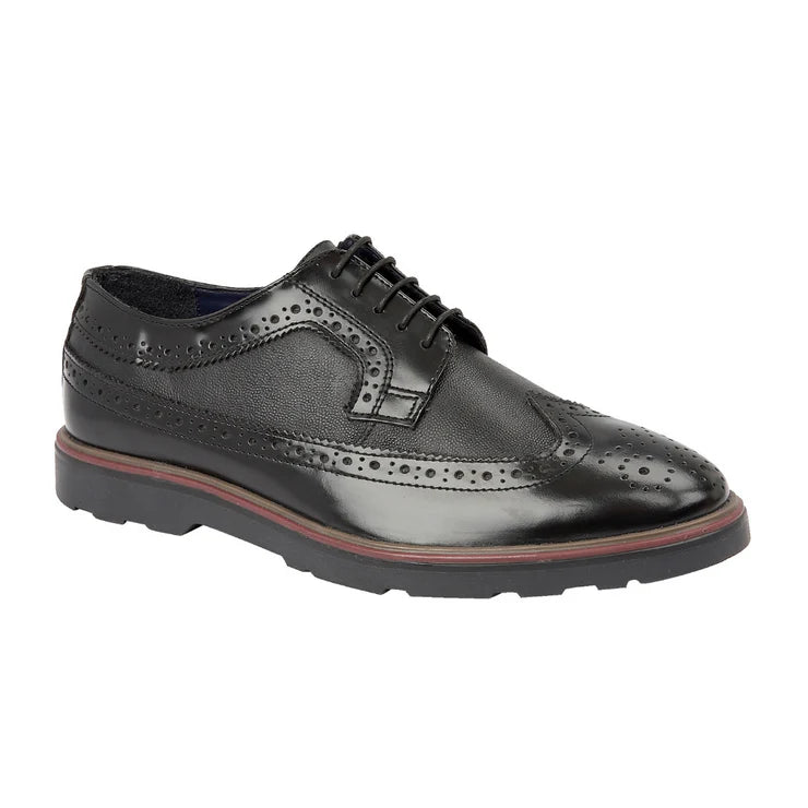 Silver Street London SOHO Mens Brogues Black side view showcasing leather upper and brogue details.