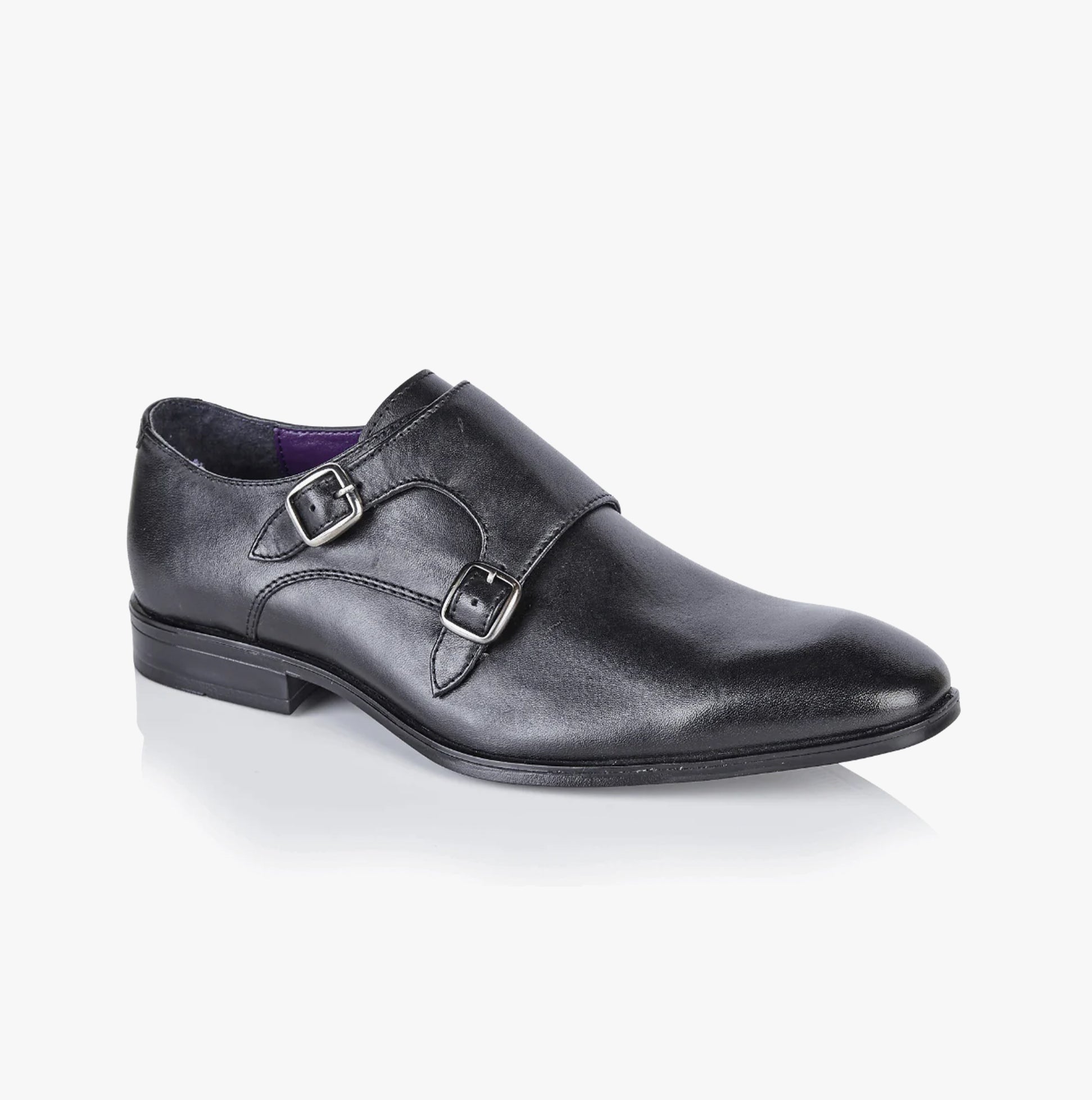 Silver Street London BOURNE Mens Shoes Black side view showcasing leather upper and buckle closure.