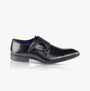 Silver Street London BOURNE Mens Shoes Black side view with chisel toe shape and buckle fastening, leather upper.
