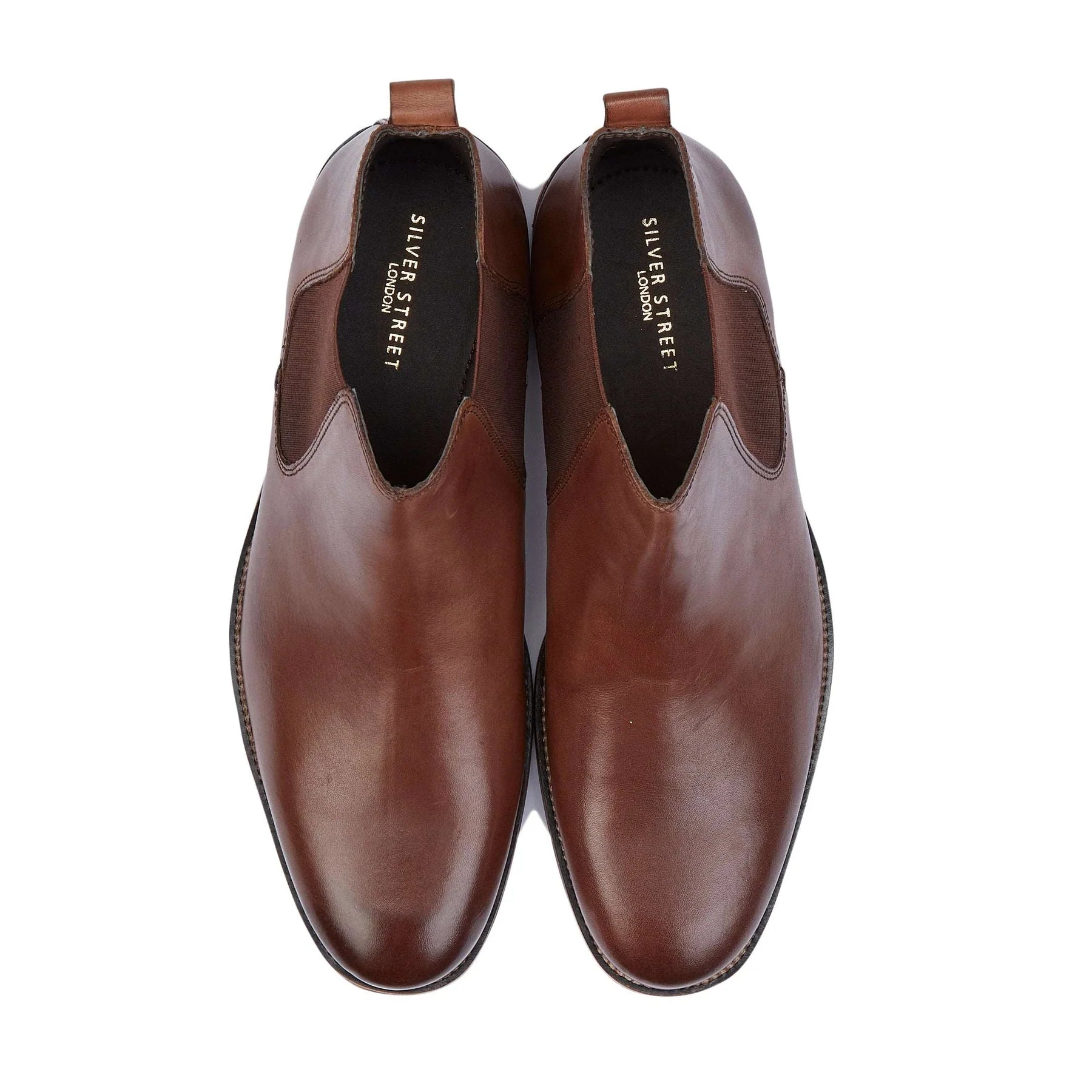 Silver Street London ARGYLL Mens Chelsea Boots Brown top view showcasing the leather upper and elasticated side panels.